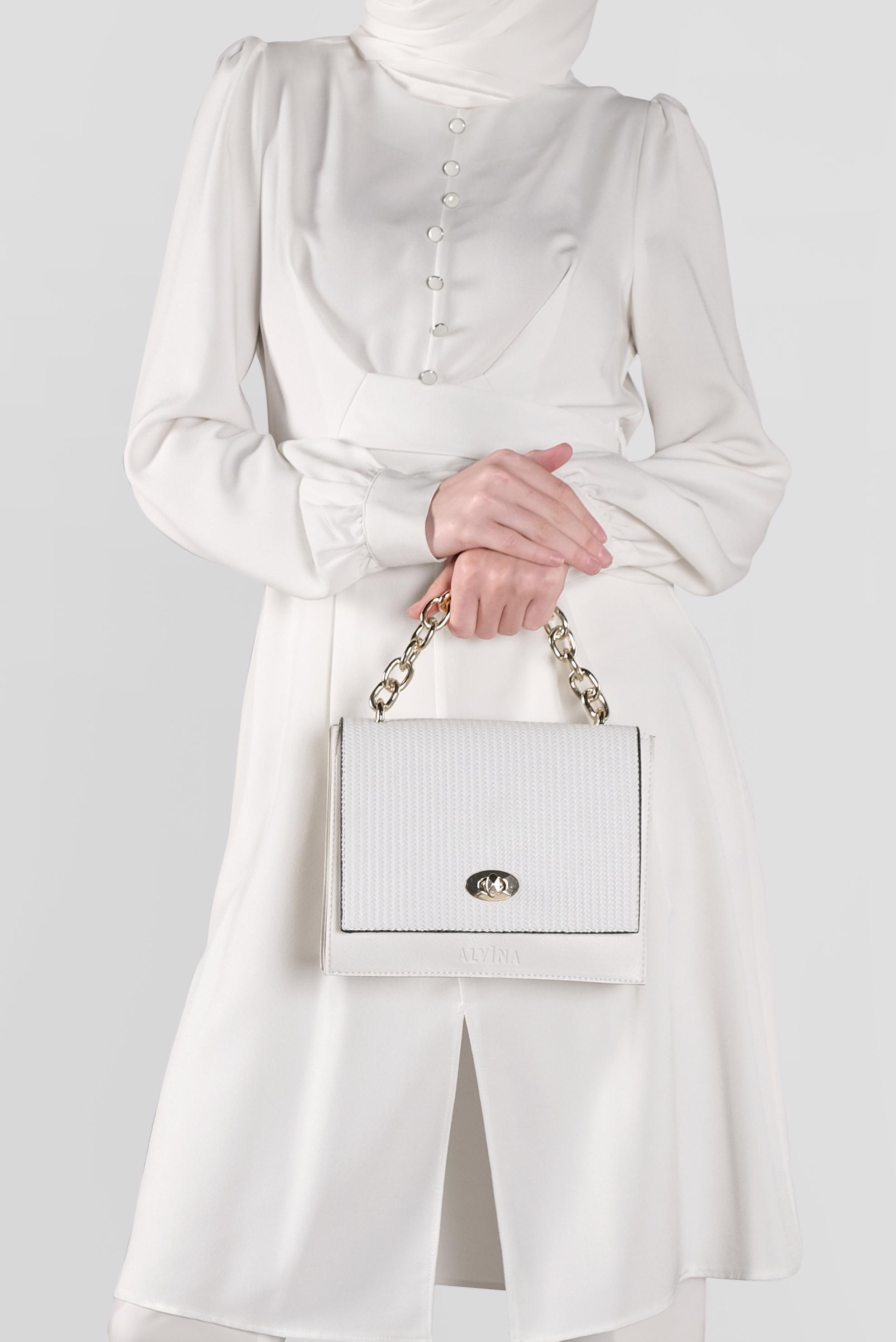 Tesettür giyim BEYAZ DÜĞMELİ KUŞAKLI TUNİK 41137 