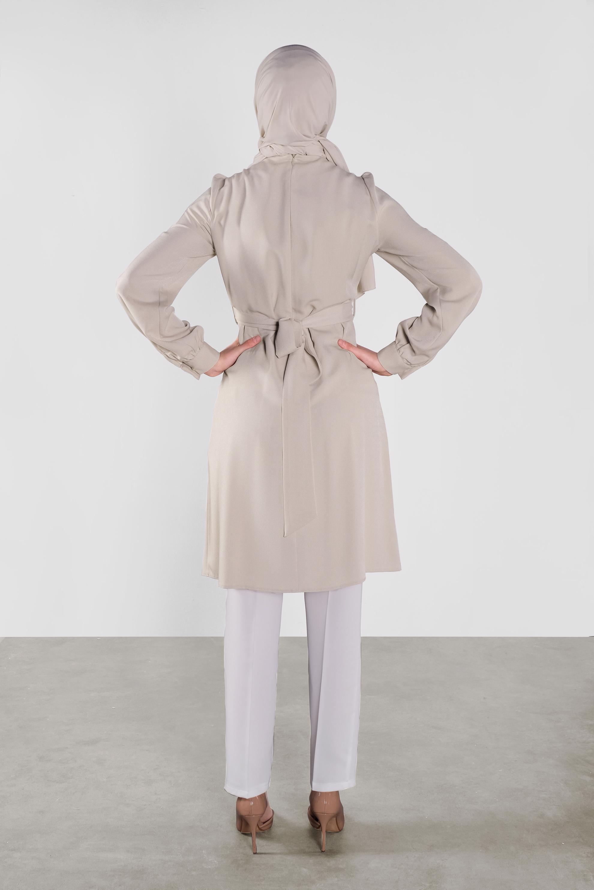 Tesettür giyim BEJ DÜĞMELİ KUŞAKLI TUNİK 41137 