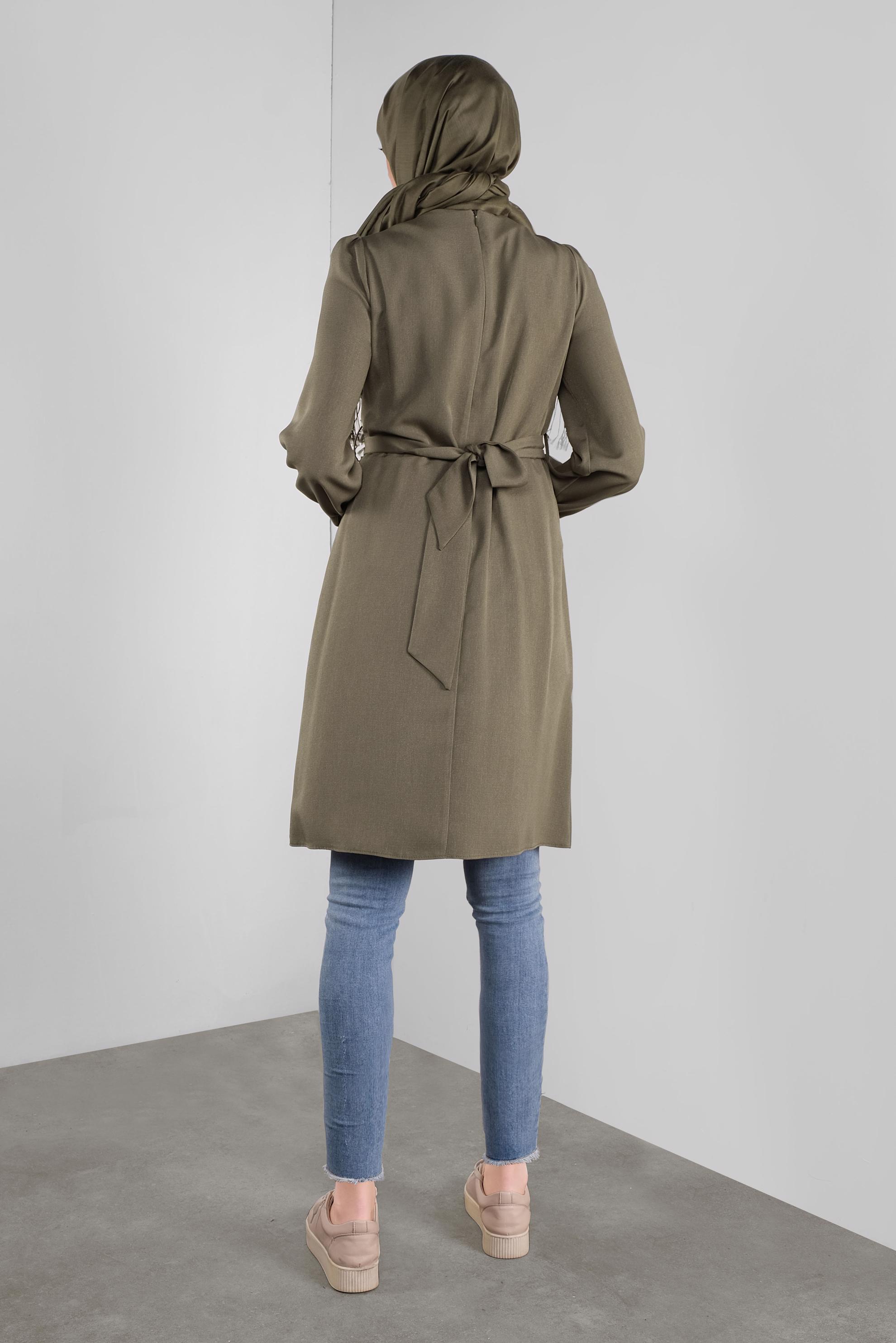 Tesettür giyim HAKİ DÜĞMELİ KUŞAKLI TUNİK 41137 