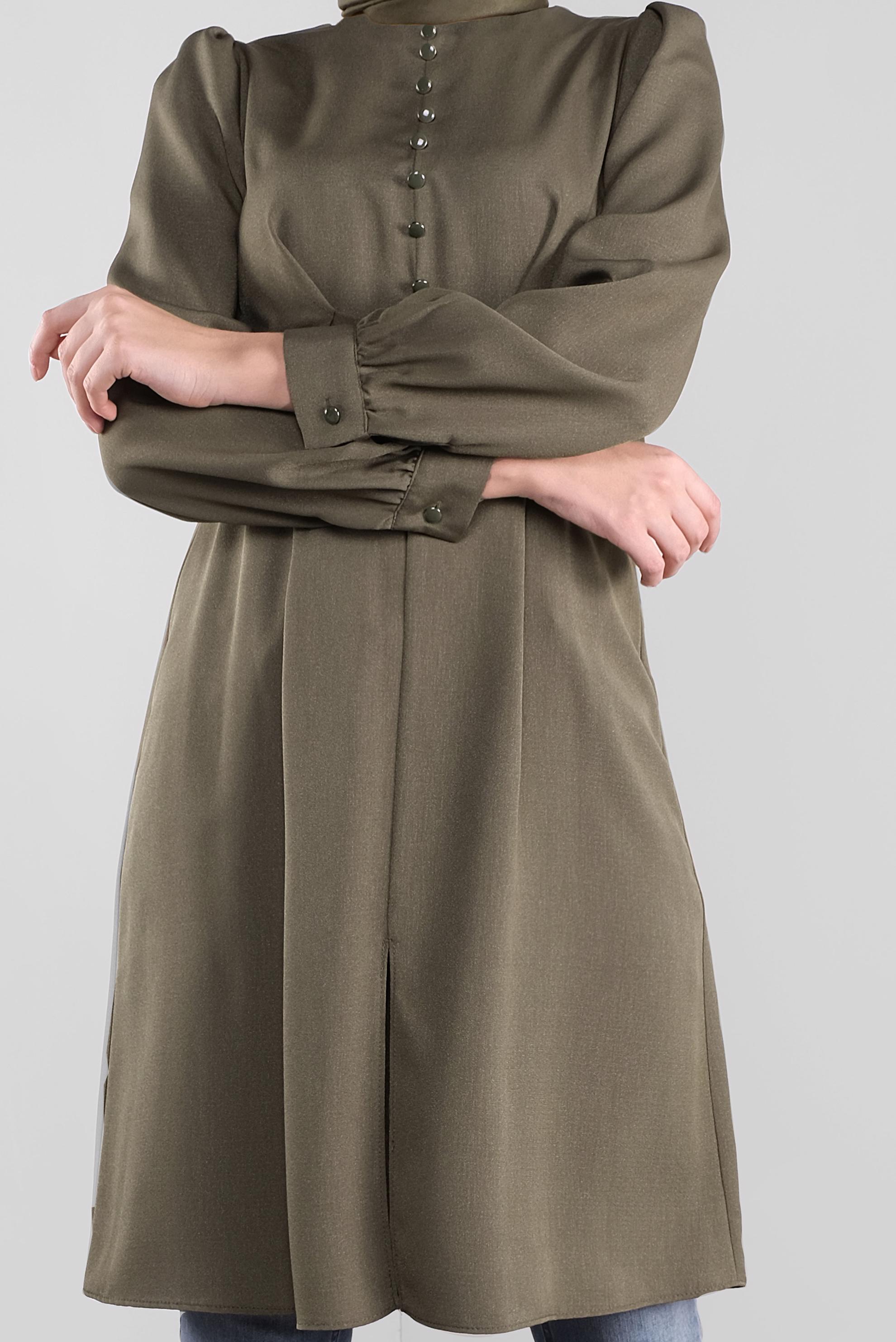 Tesettür giyim HAKİ DÜĞMELİ KUŞAKLI TUNİK 41137 