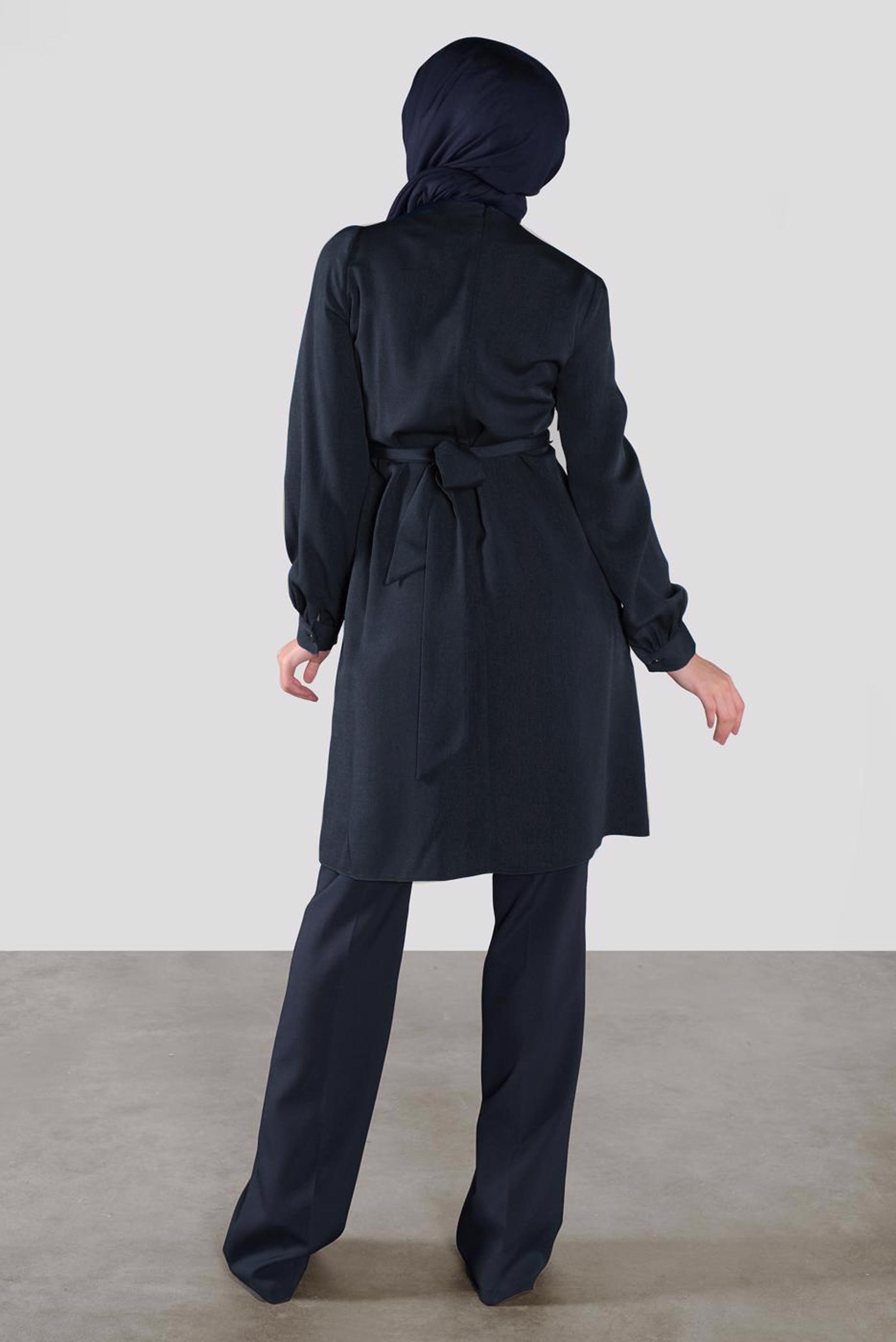 Tesettür giyim LACİVERT DÜĞMELİ KUŞAKLI TUNİK 41137 