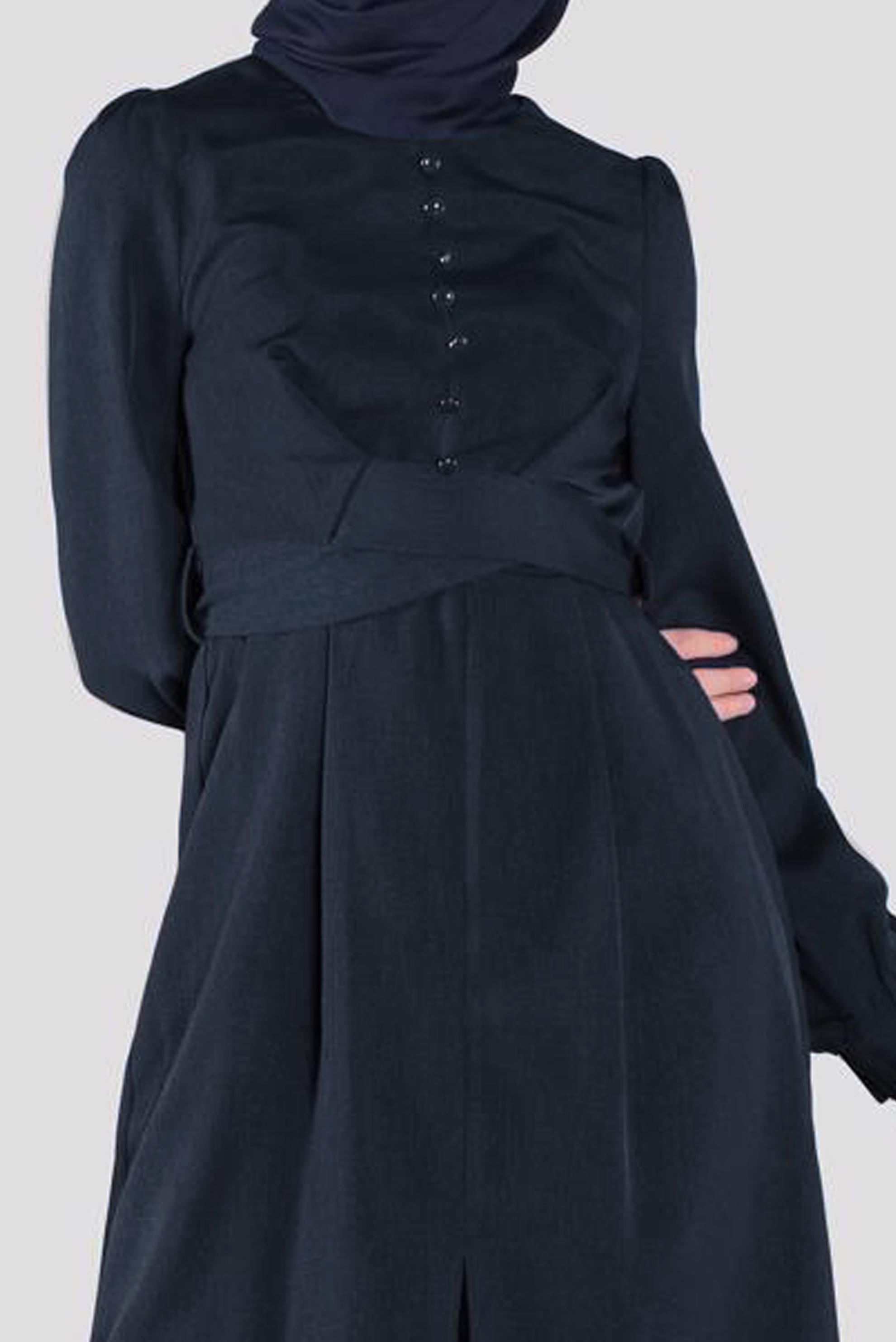 Tesettür giyim LACİVERT DÜĞMELİ KUŞAKLI TUNİK 41137 