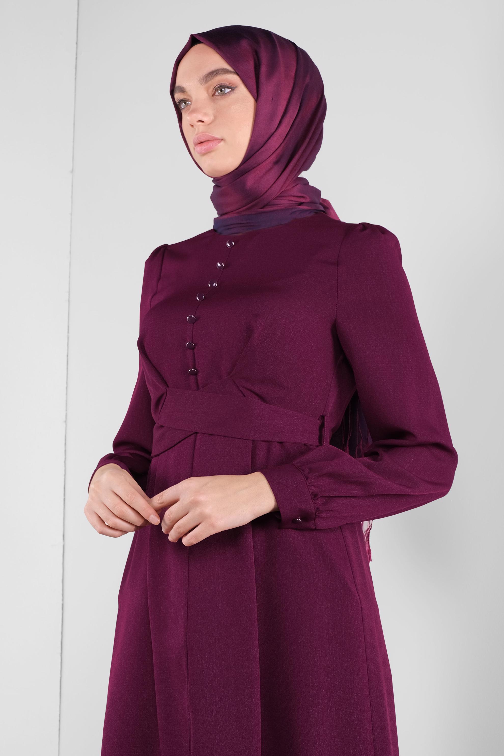 Tesettür giyim MOR DÜĞMELİ KUŞAKLI TUNİK 41137 