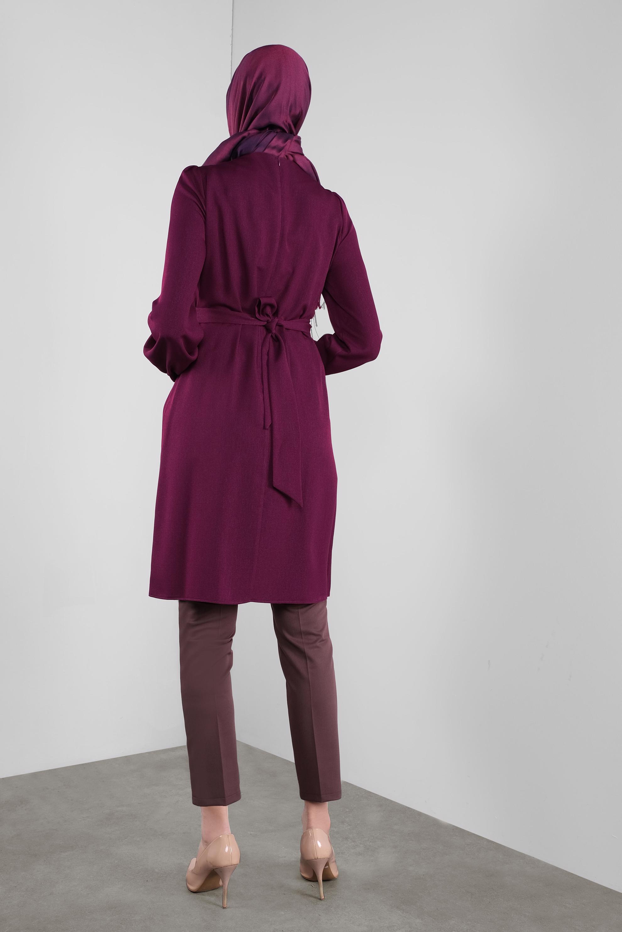 Tesettür giyim MOR DÜĞMELİ KUŞAKLI TUNİK 41137 