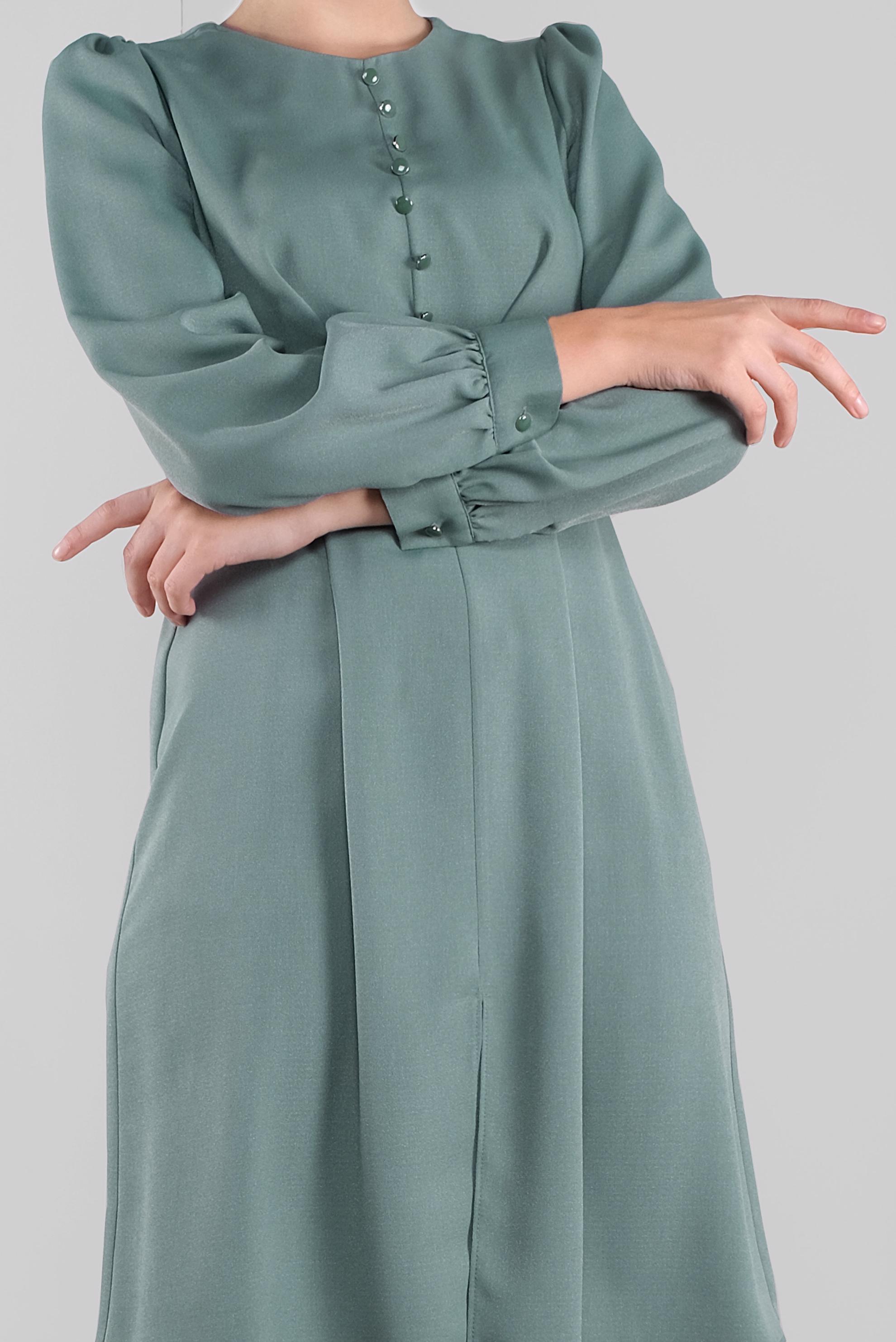 Tesettür giyim YEŞİL DÜĞMELİ KUŞAKLI TUNİK 41137 