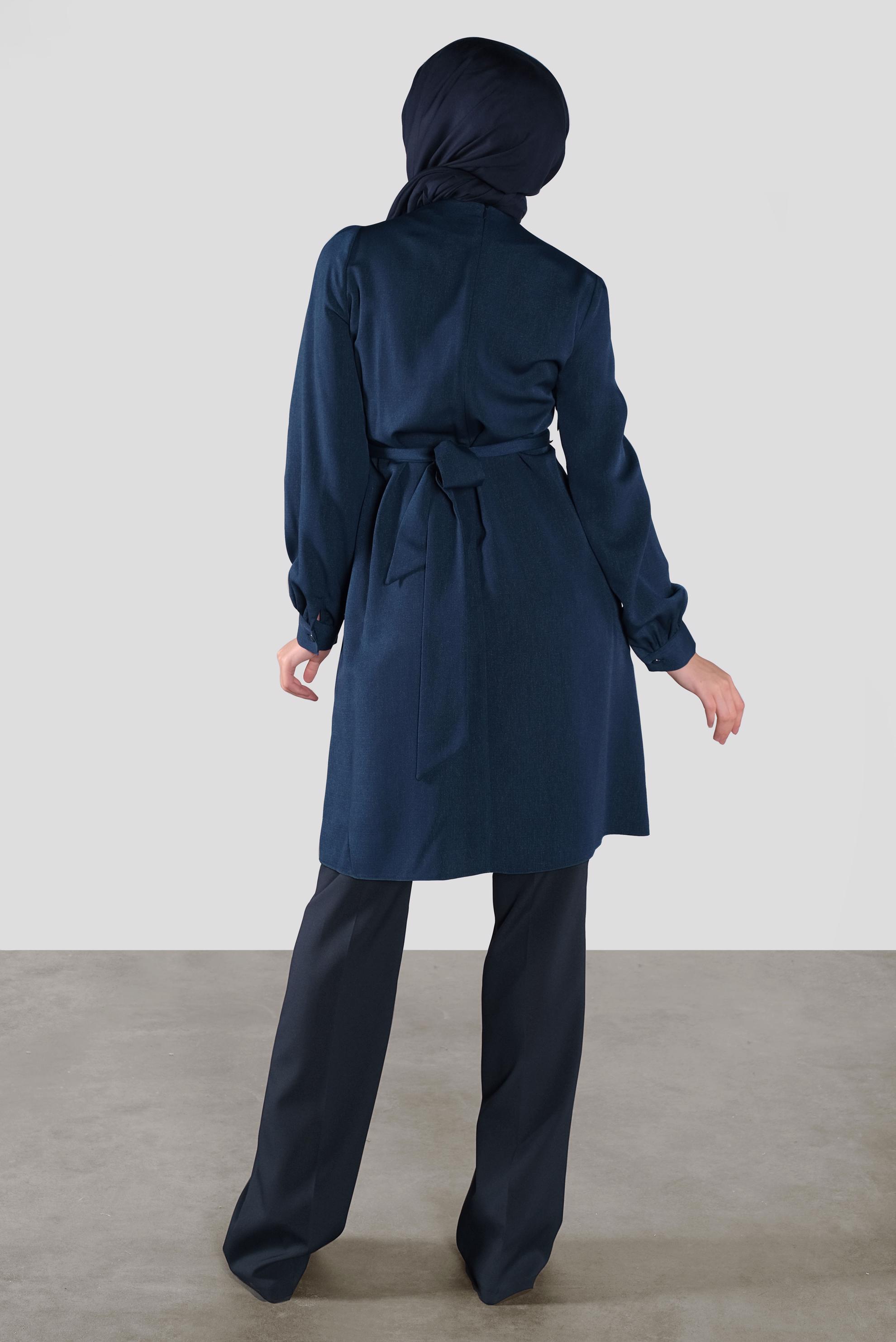 Tesettür giyim LACİVERT DÜĞMELİ KUŞAKLI TUNİK 41137 