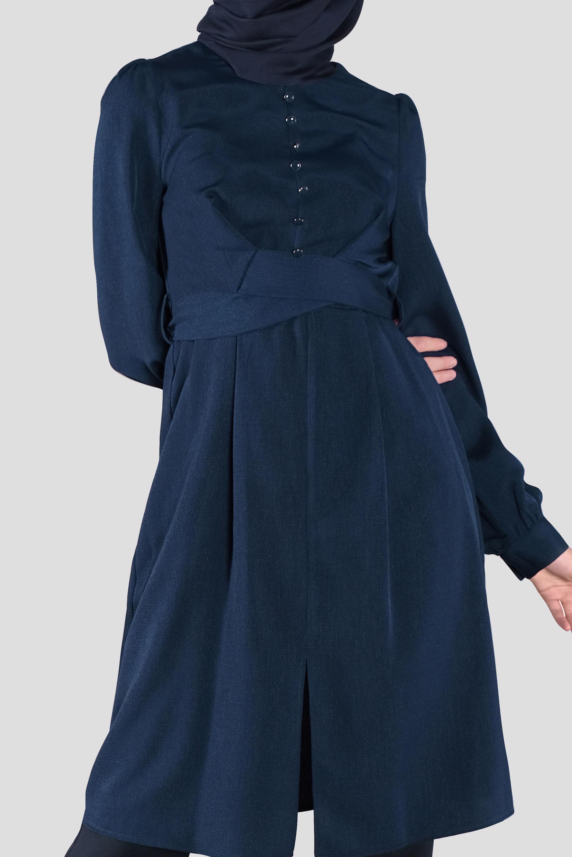 Tesettür giyim LACİVERT DÜĞMELİ KUŞAKLI TUNİK 41137 