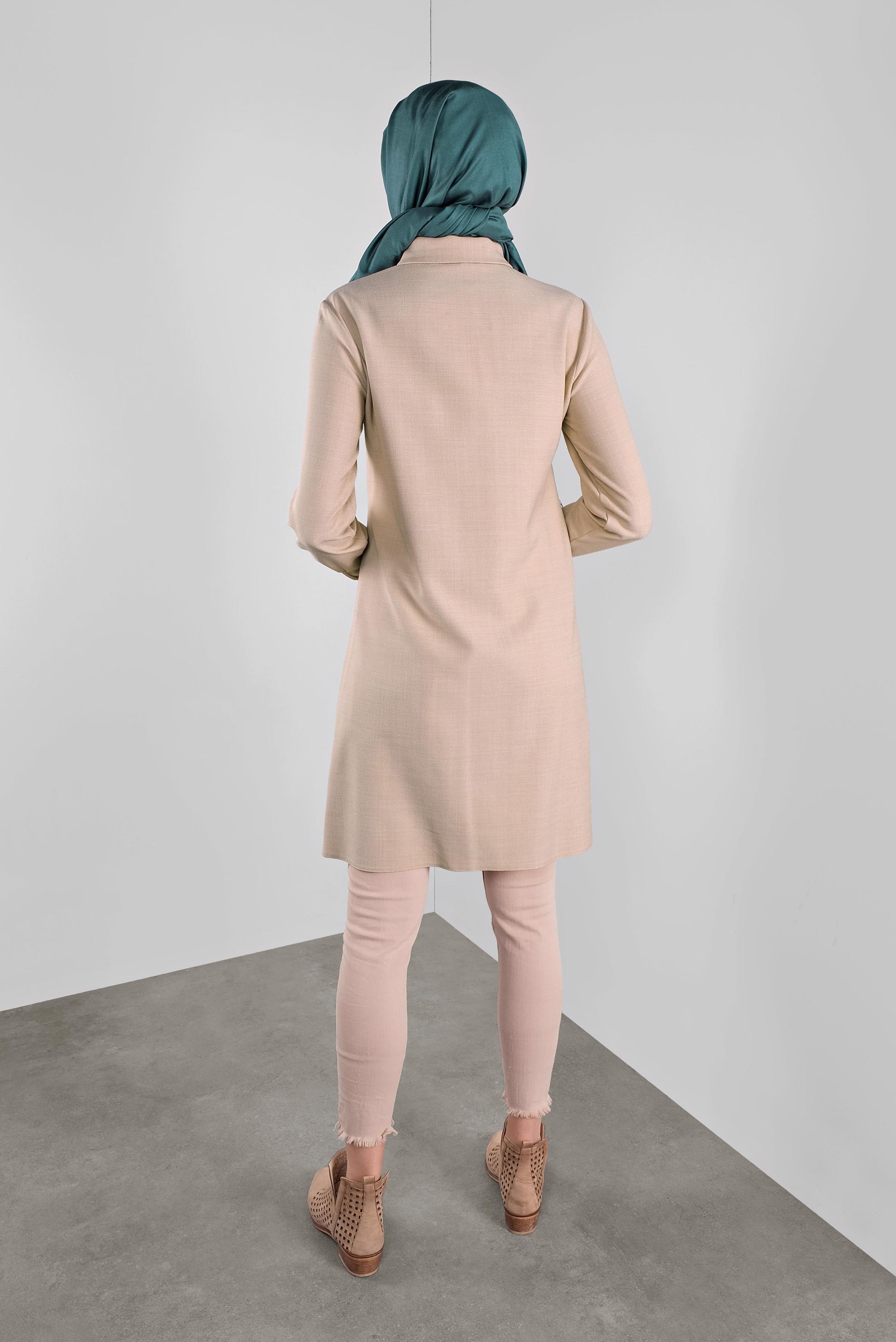 Tesettür giyim BEJ NAKIŞLI CEPLİ TUNİK 41138 