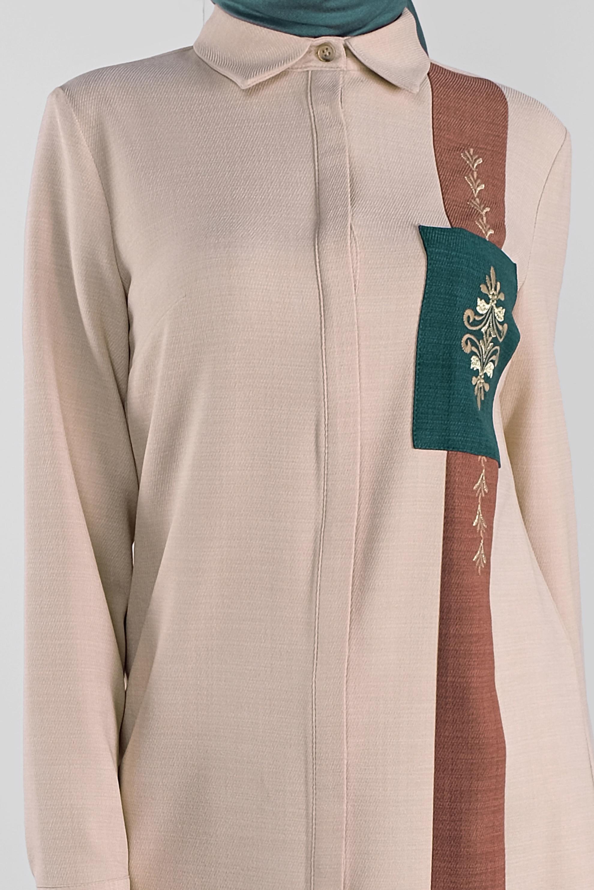 Tesettür giyim BEJ NAKIŞLI CEPLİ TUNİK 41138 