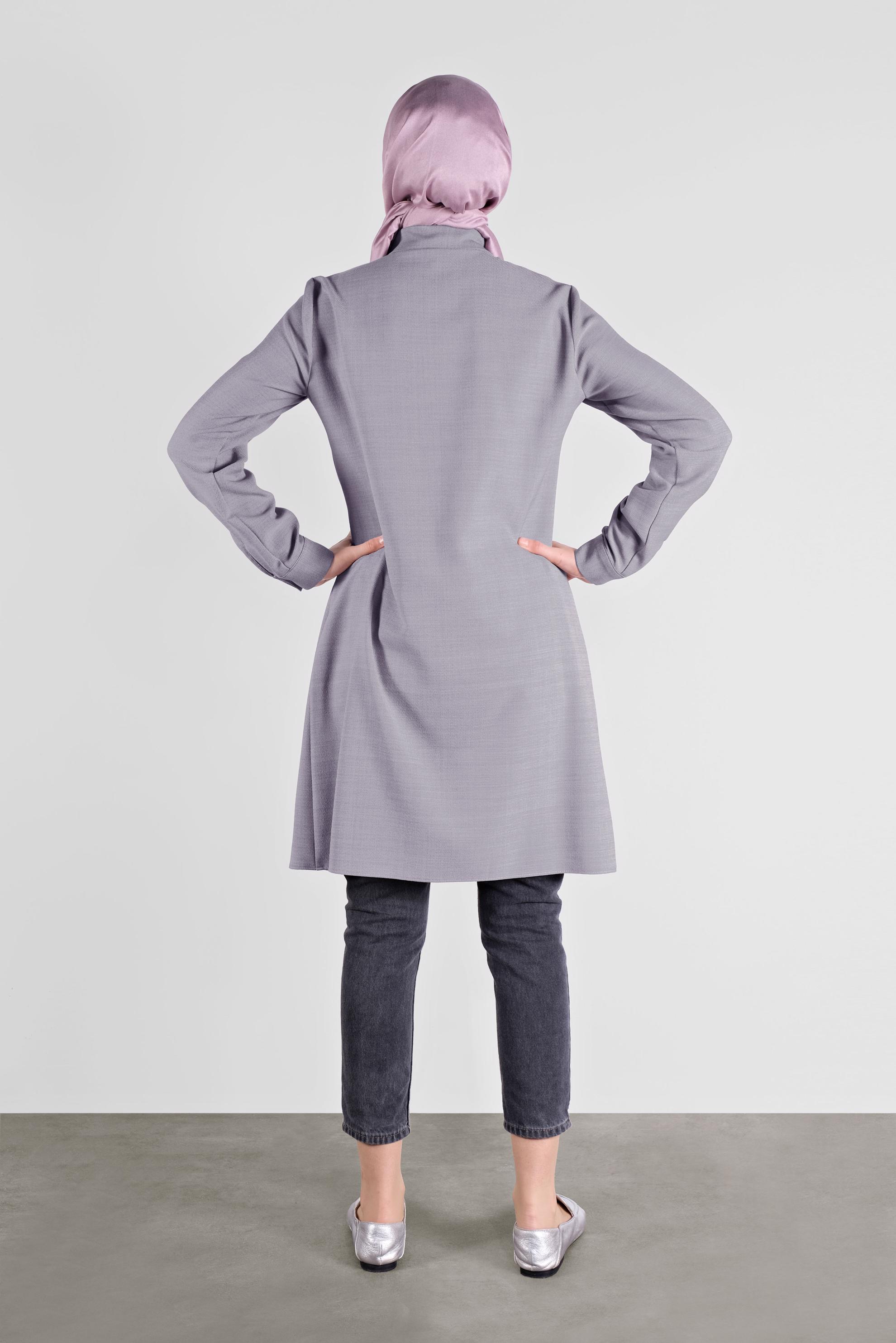 Tesettür giyim GRİ NAKIŞLI CEPLİ TUNİK 41138 