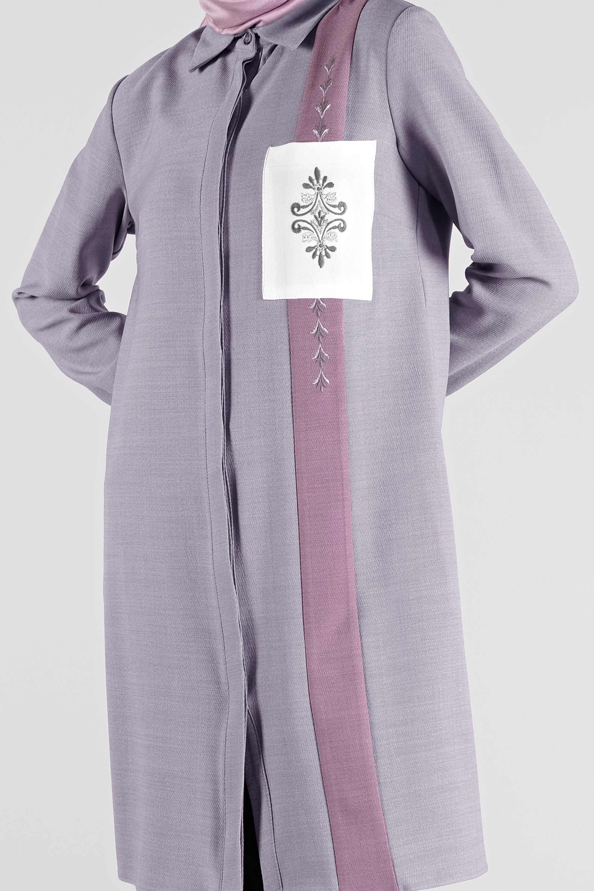 Tesettür giyim GRİ NAKIŞLI CEPLİ TUNİK 41138 