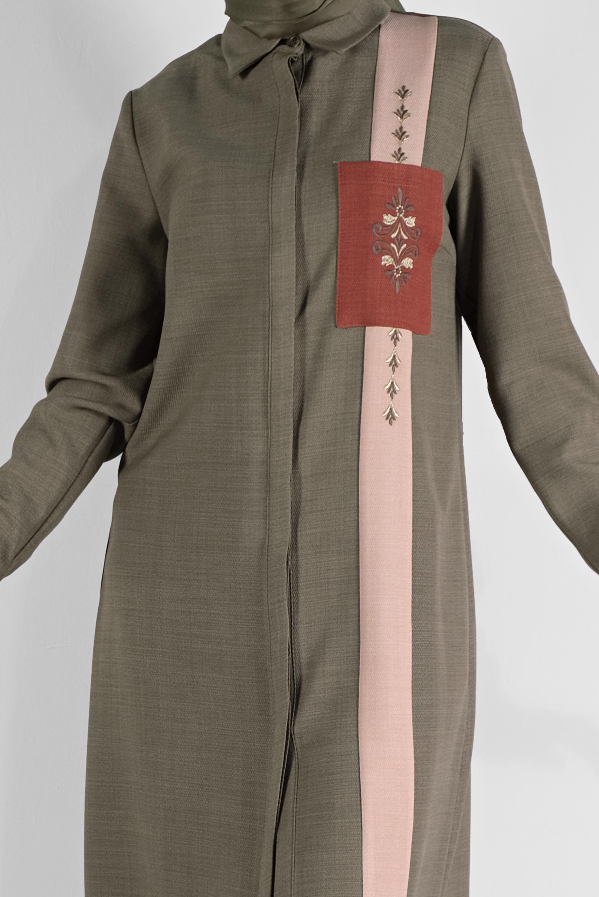 Tesettür giyim HAKİ NAKIŞLI CEPLİ TUNİK 41138 