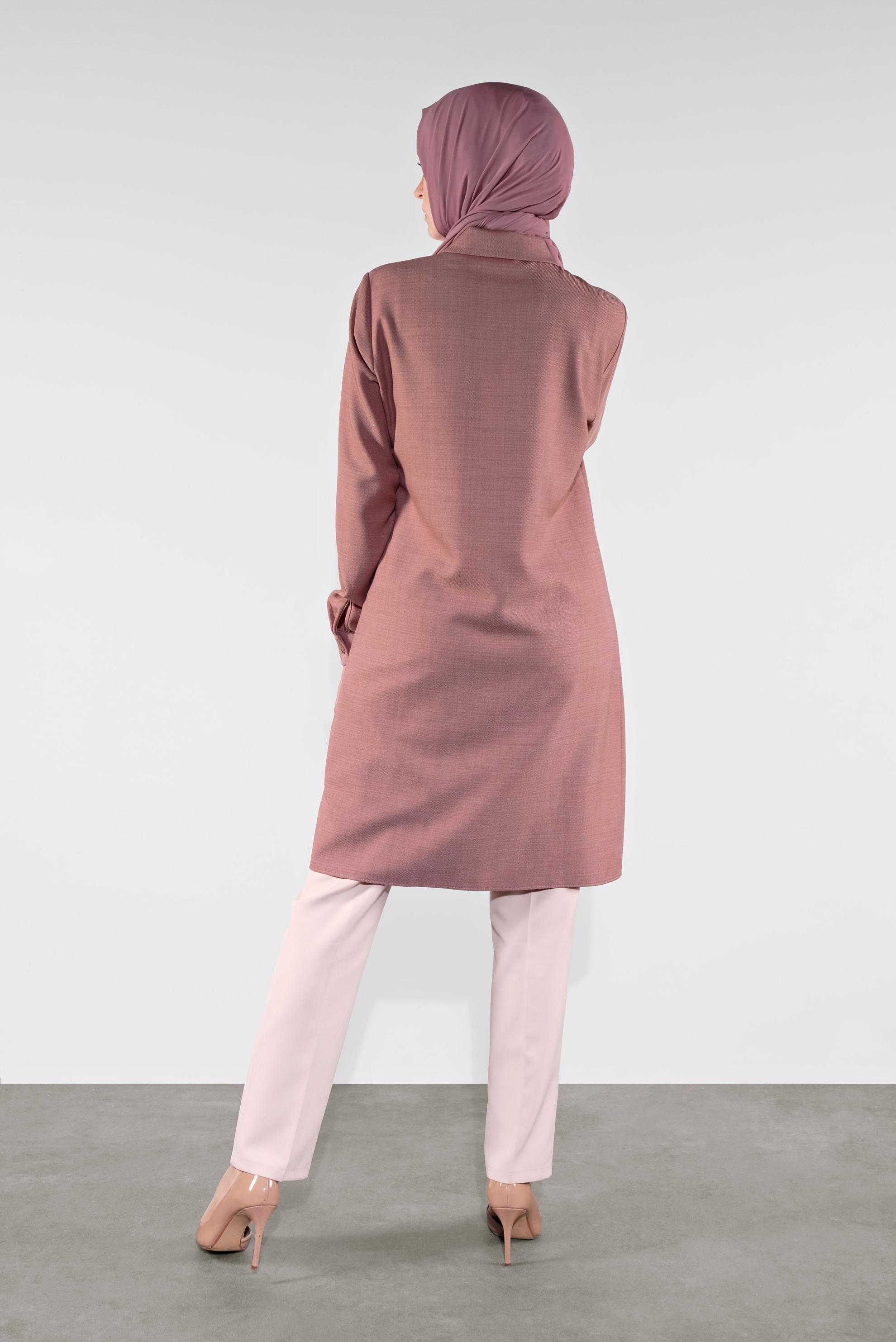 Tesettür giyim PUDRA NAKIŞLI CEPLİ TUNİK 41138 