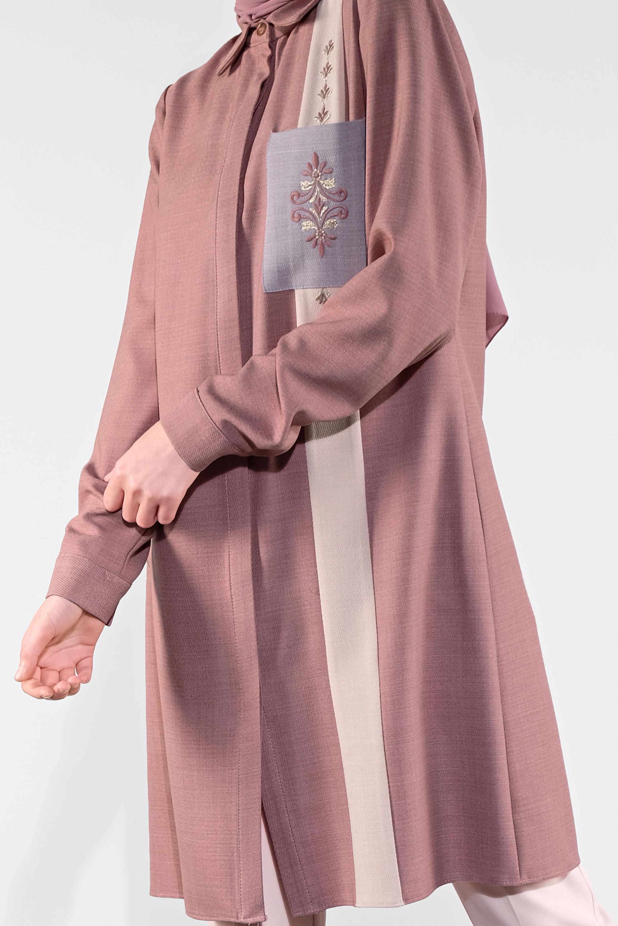 Tesettür giyim PUDRA NAKIŞLI CEPLİ TUNİK 41138 