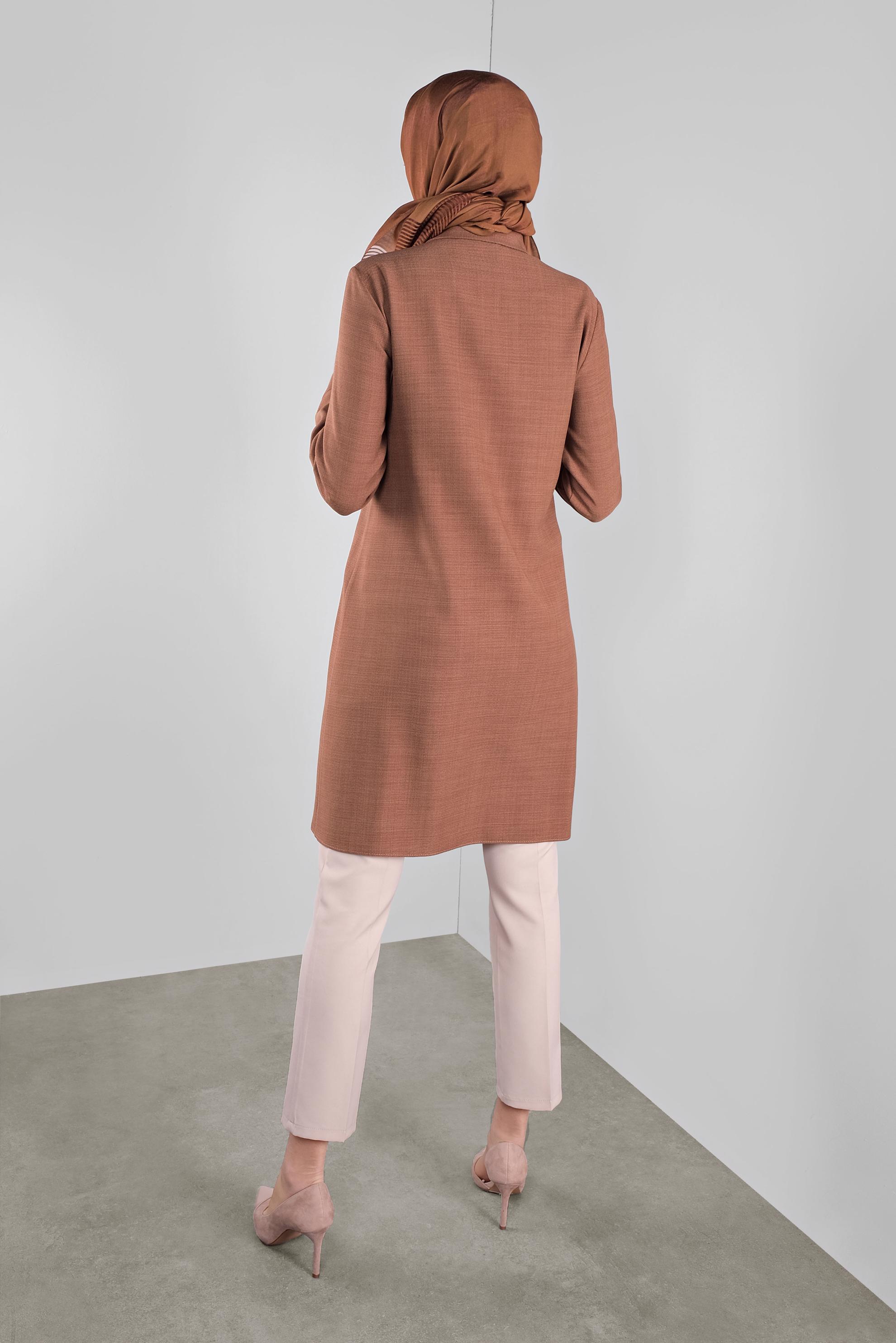 Tesettür giyim KAHVE NAKIŞLI CEPLİ TUNİK 41138 