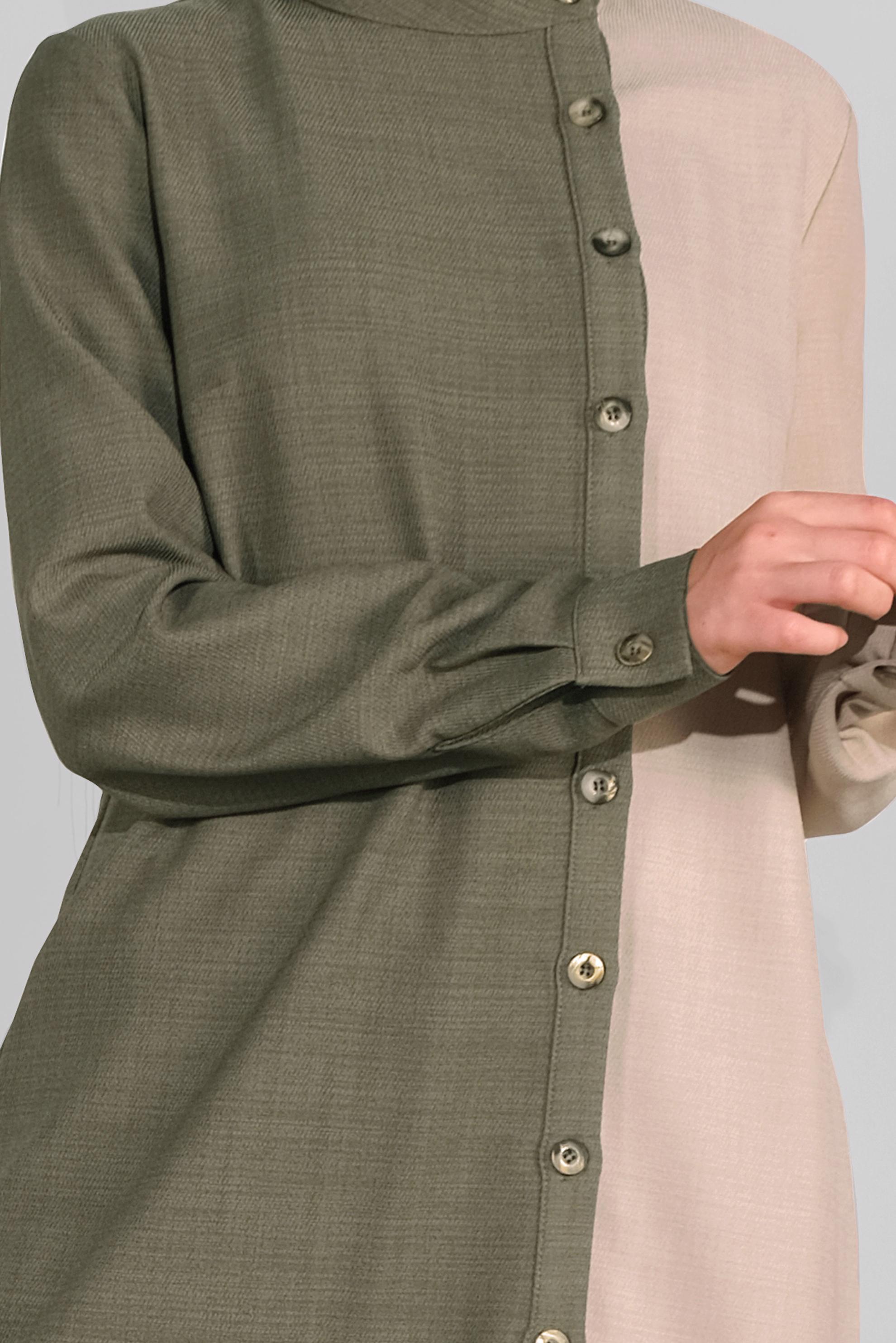 Tesettür giyim HAKİ DÜĞME DETAYLI YUVARLAK YAKA TUNİK 41139