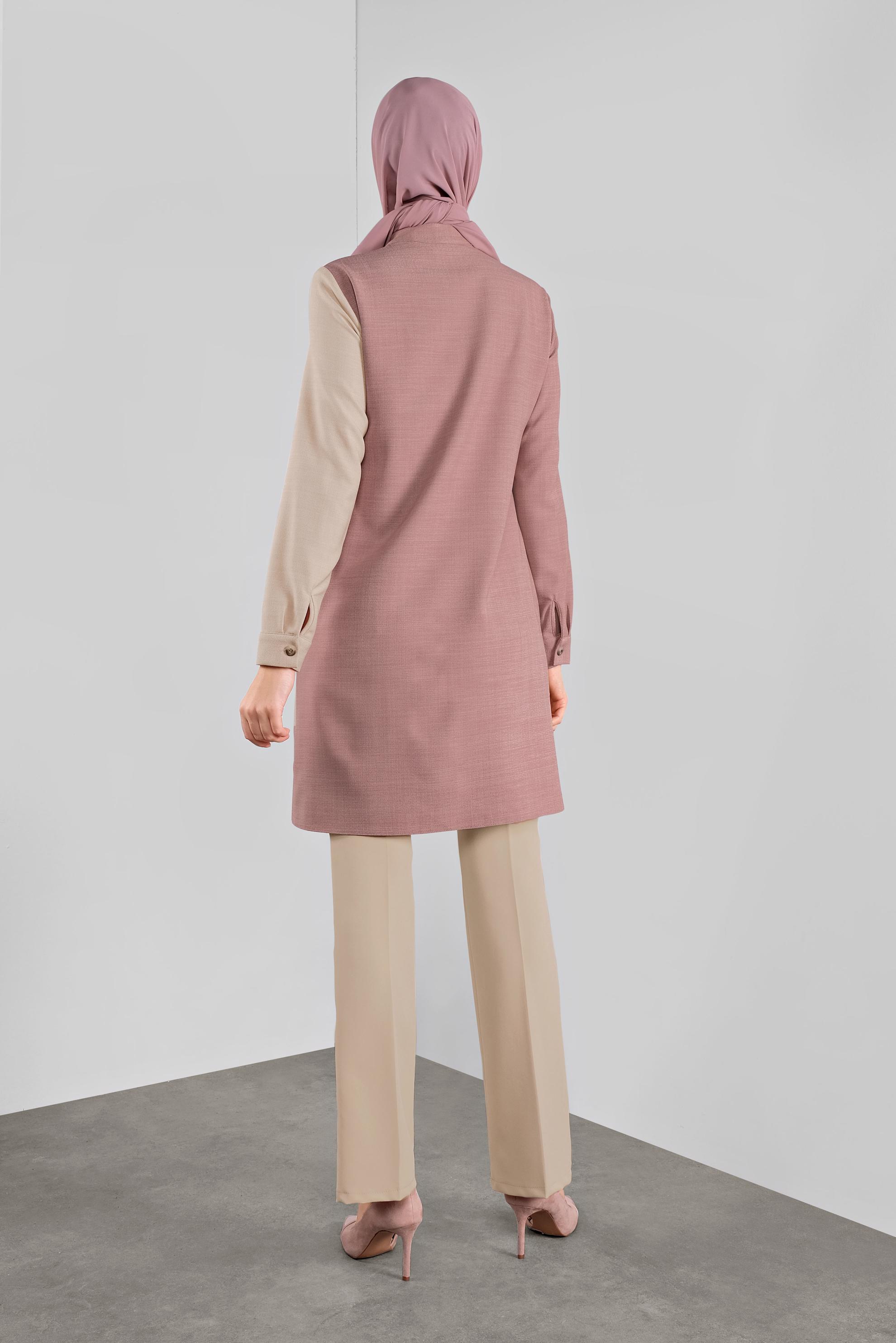 Tesettür giyim PUDRA DÜĞME DETAYLI YUVARLAK YAKA TUNİK 41139