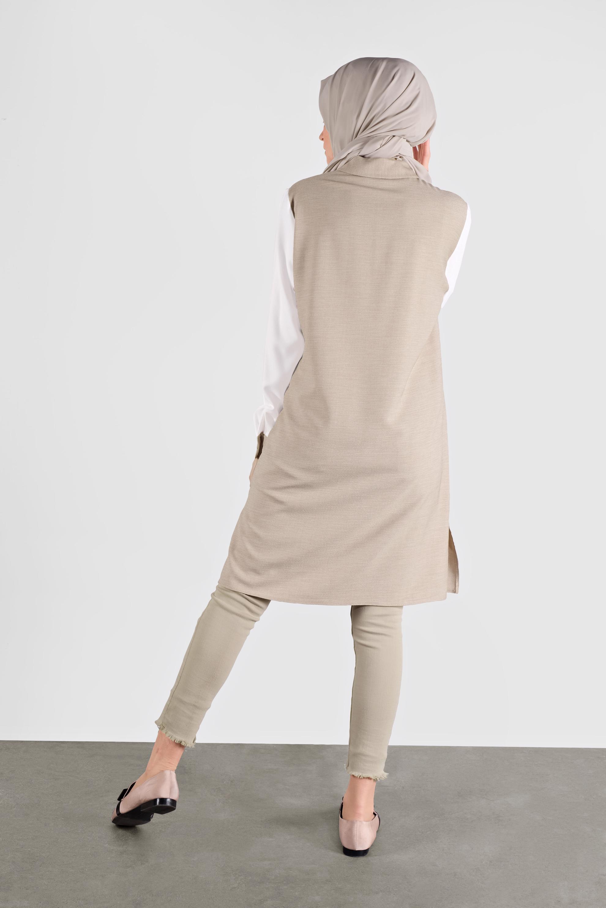 Tesettür giyim BEJ İKİ RENK BOYDAN DÜĞMELİ TUNİK 41140 