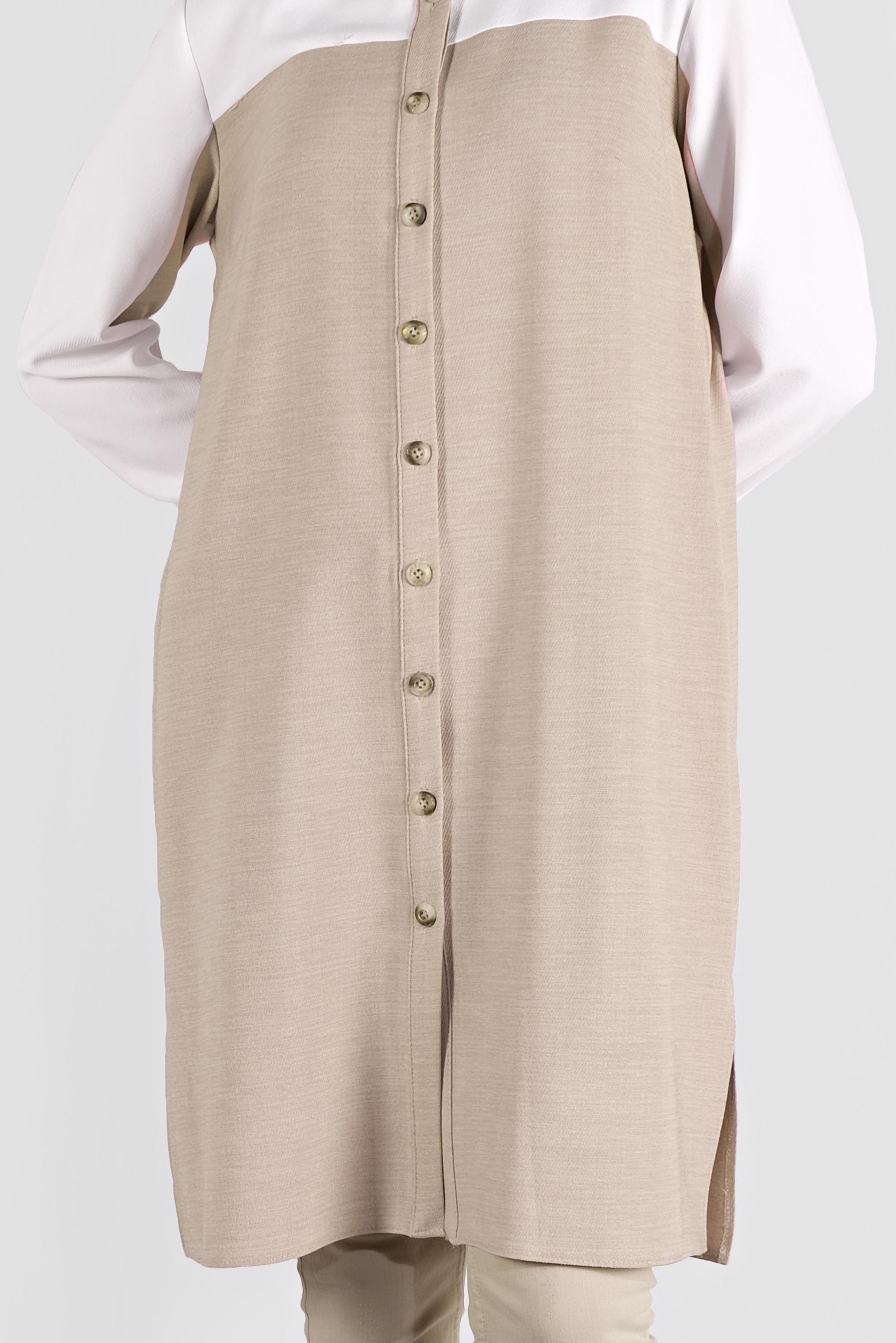 Tesettür giyim BEJ İKİ RENK BOYDAN DÜĞMELİ TUNİK 41140 