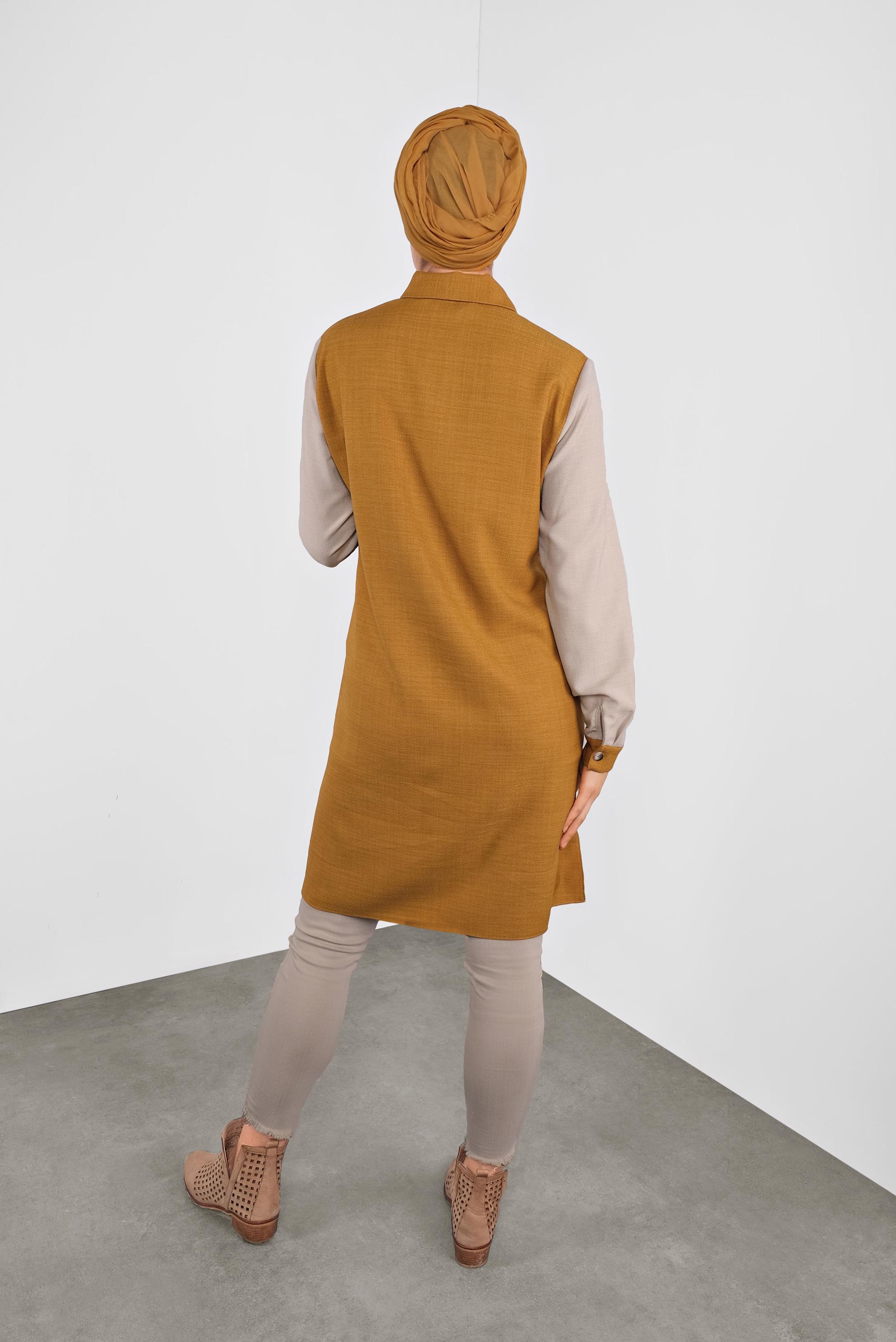 Tesettür giyim SARI İKİ RENK BOYDAN DÜĞMELİ TUNİK 41140 