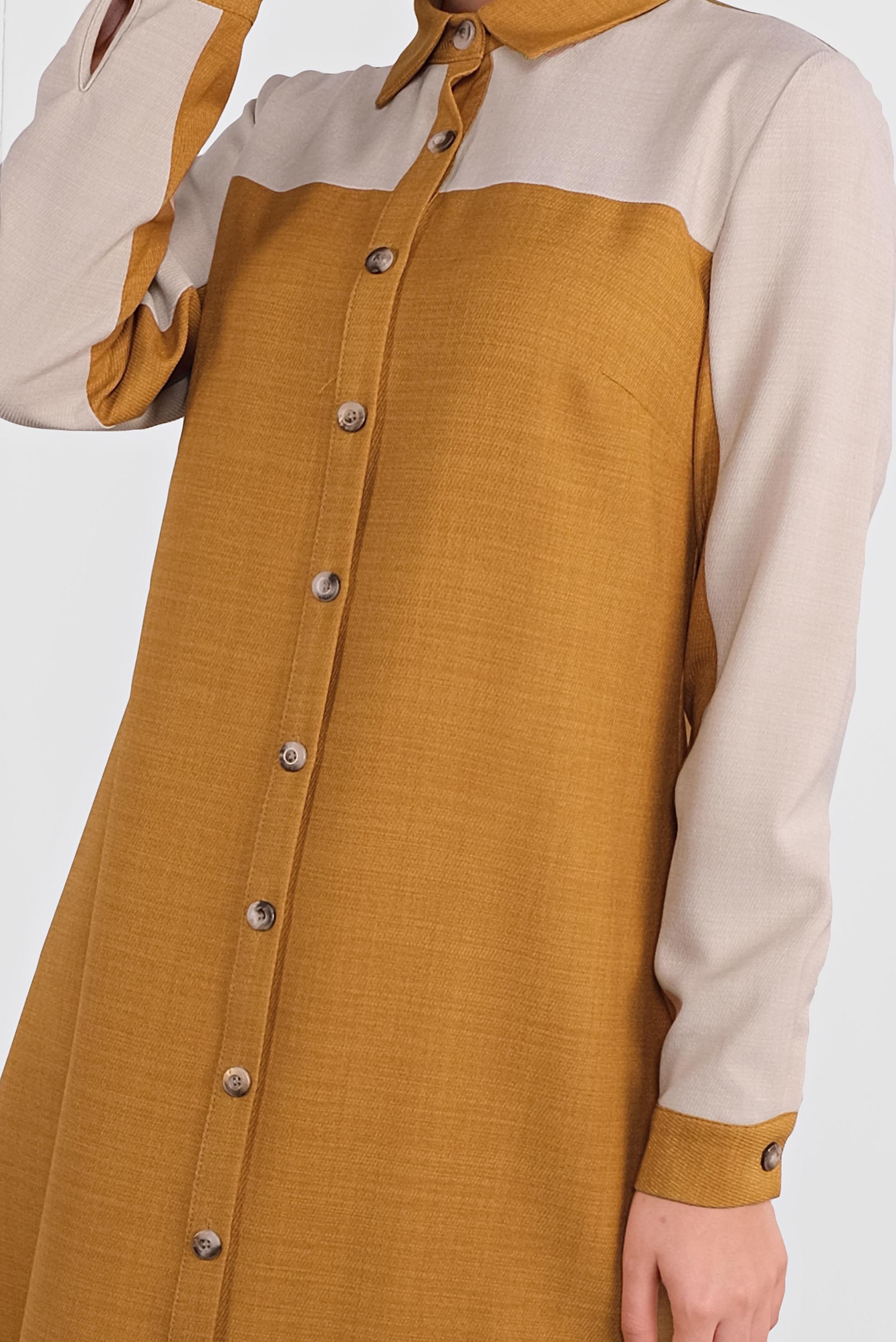 Tesettür giyim SARI İKİ RENK BOYDAN DÜĞMELİ TUNİK 41140 