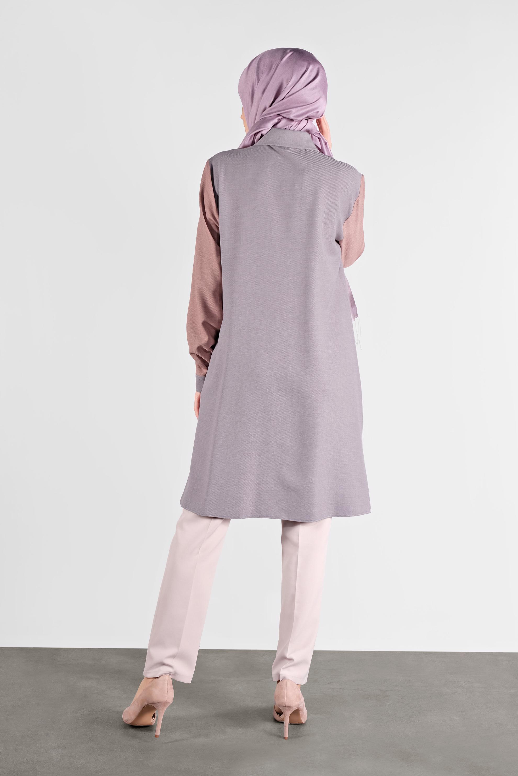 Tesettür giyim GRİ İKİ RENK BOYDAN DÜĞMELİ TUNİK 41140 