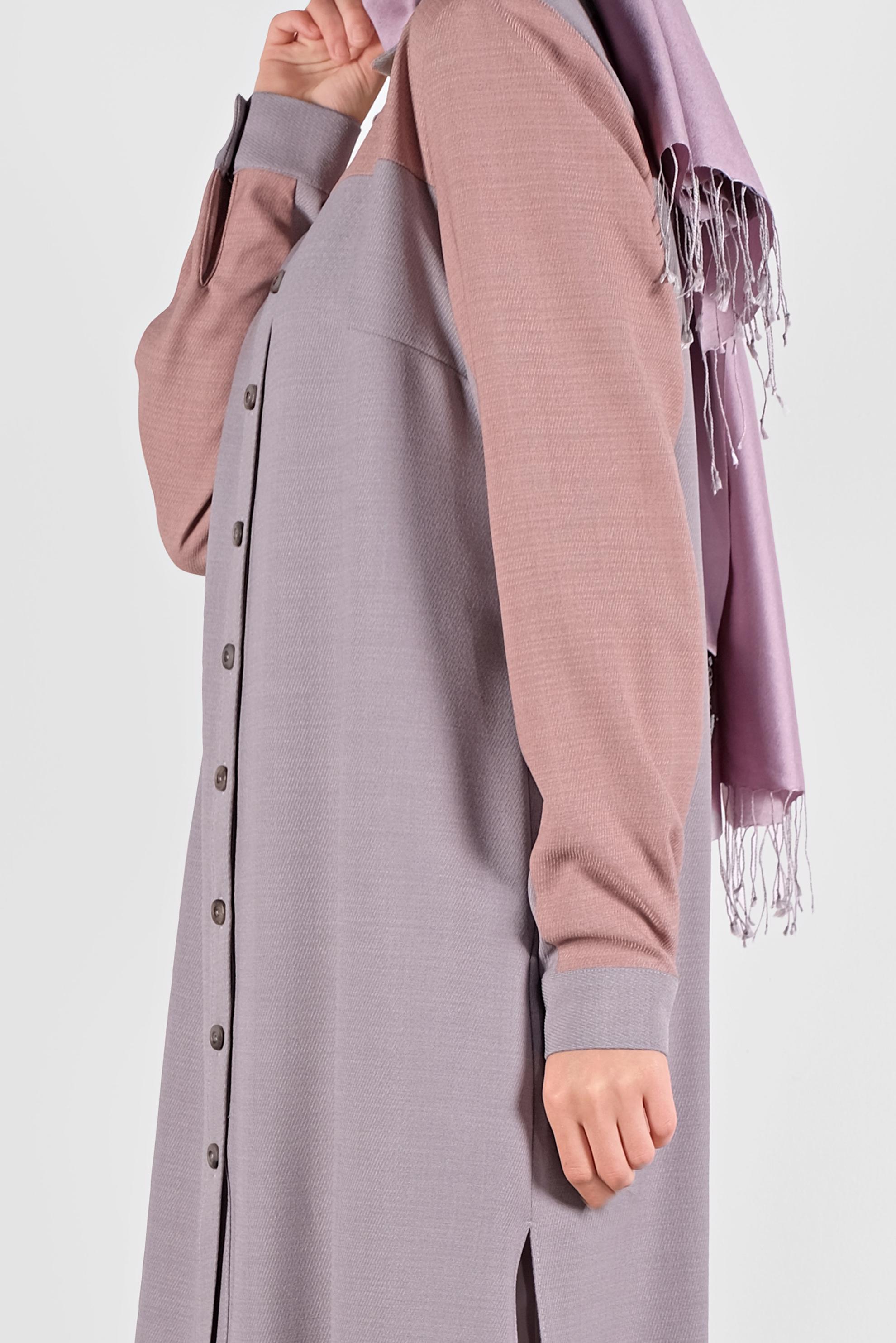 Tesettür giyim GRİ İKİ RENK BOYDAN DÜĞMELİ TUNİK 41140 