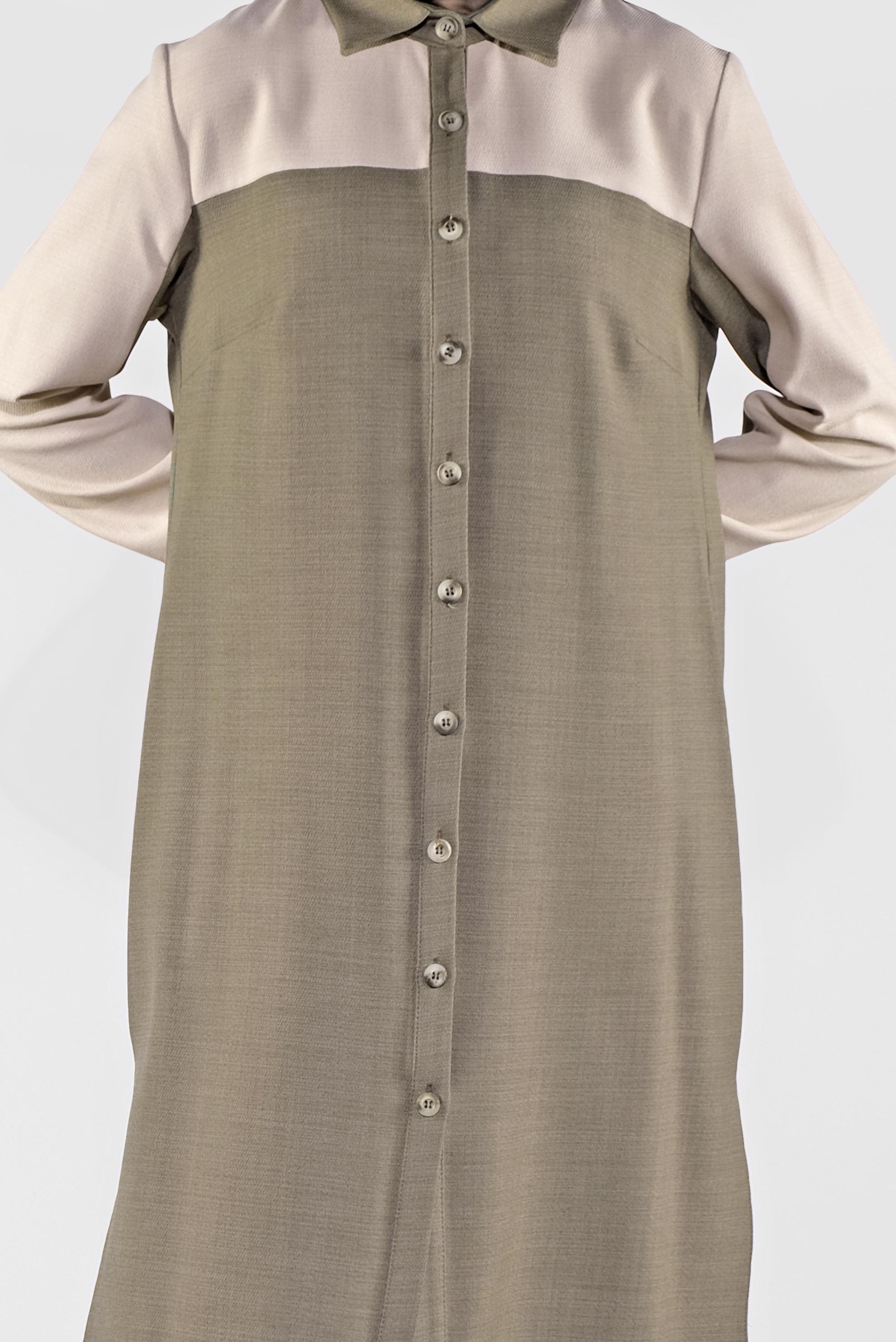 Tesettür giyim HAKİ İKİ RENK BOYDAN DÜĞMELİ TUNİK 41140 