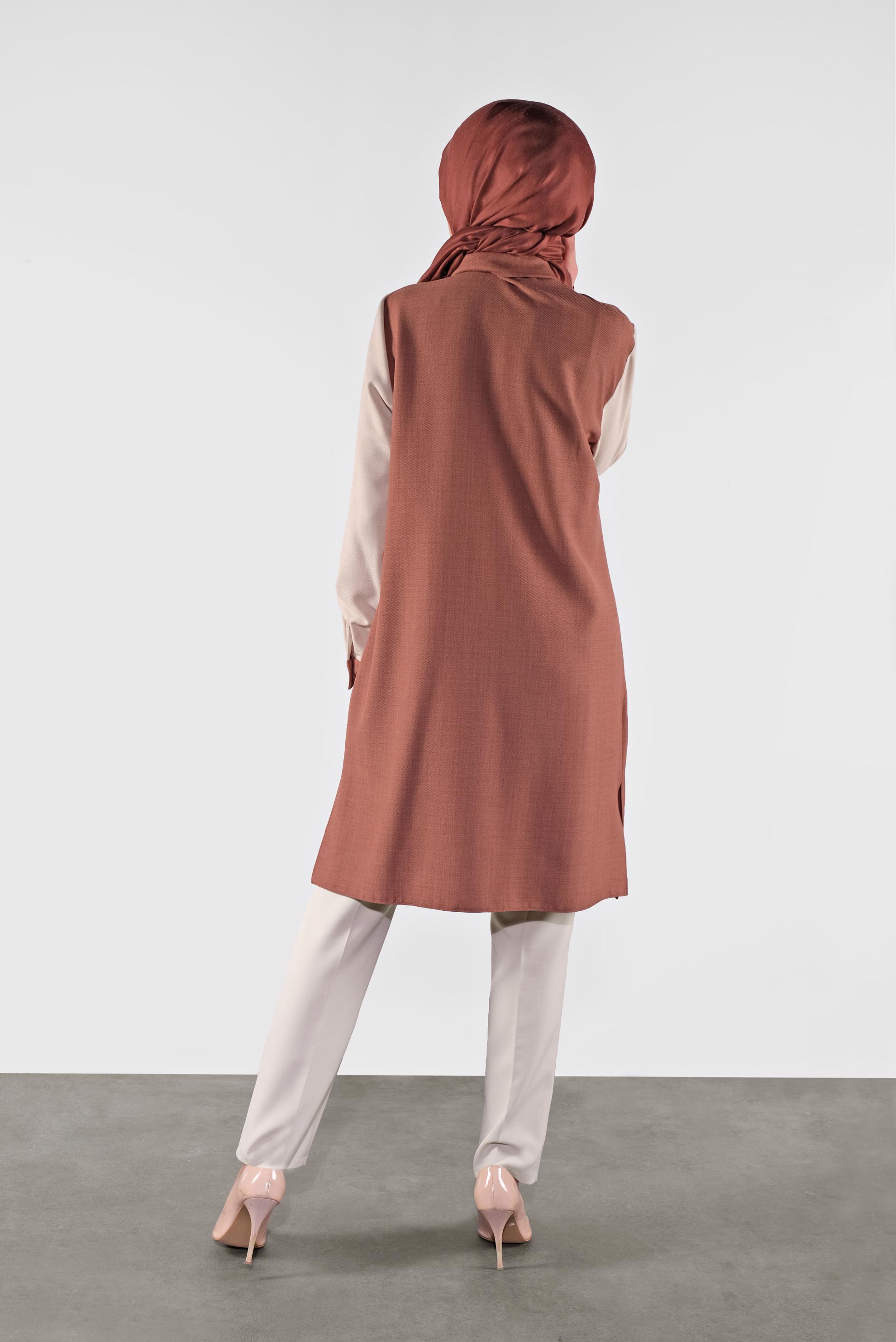 Tesettür giyim KAHVE İKİ RENK BOYDAN DÜĞMELİ TUNİK 41140 