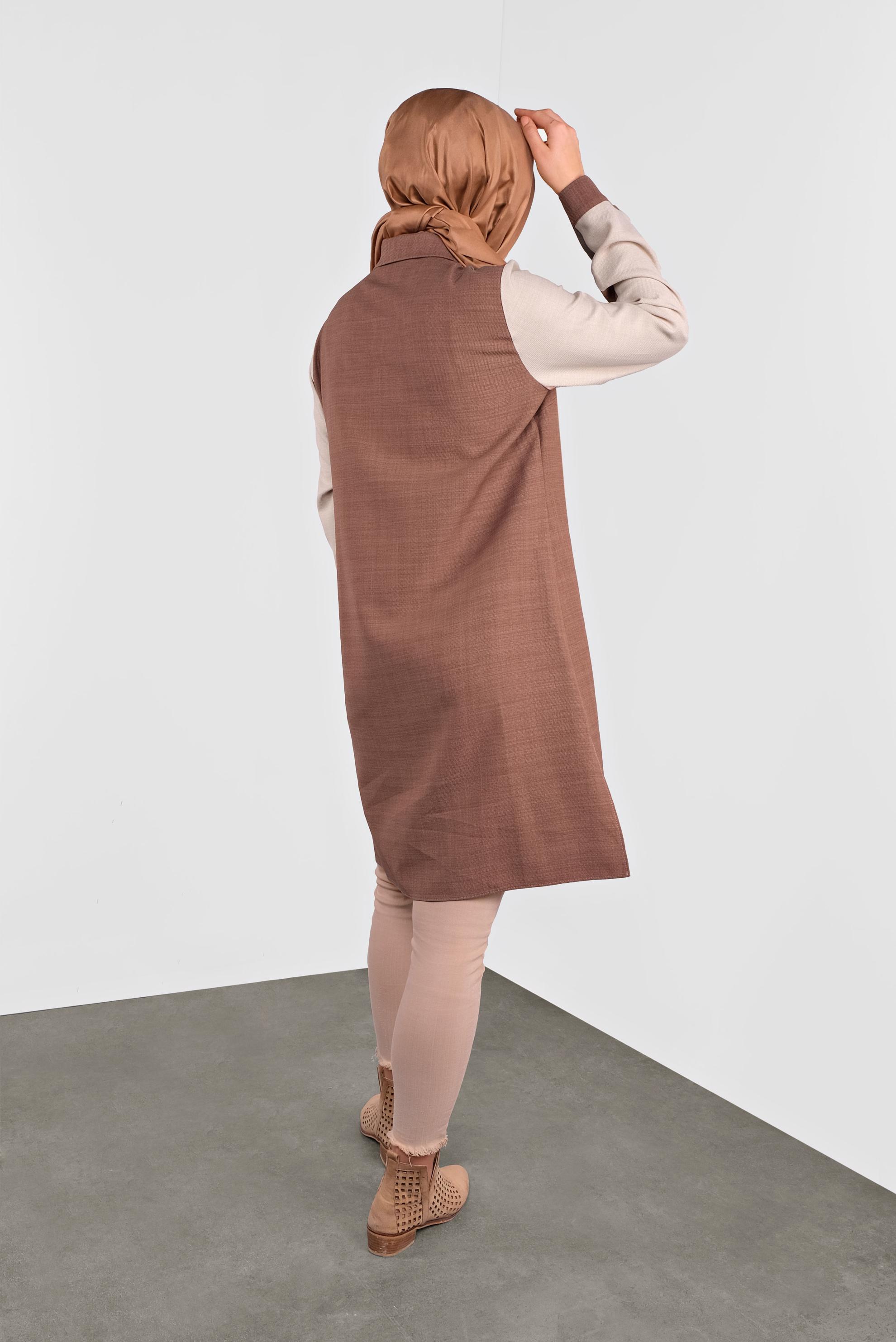 Tesettür giyim KAHVE İKİ RENK BOYDAN DÜĞMELİ TUNİK 41140 