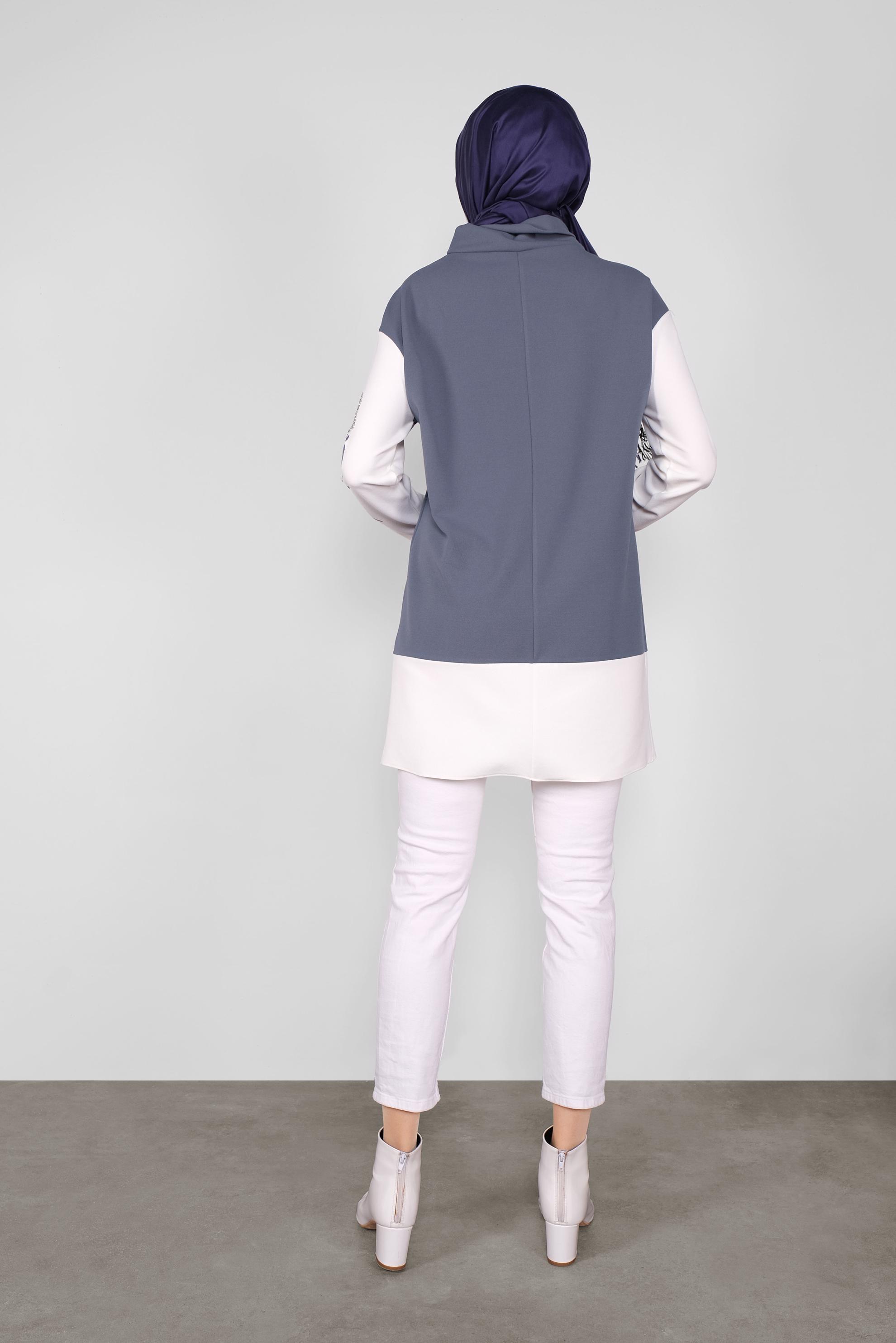 Tesettür giyim GRİ KOLLARI TAŞLI CEPLİ TUNİK 41154