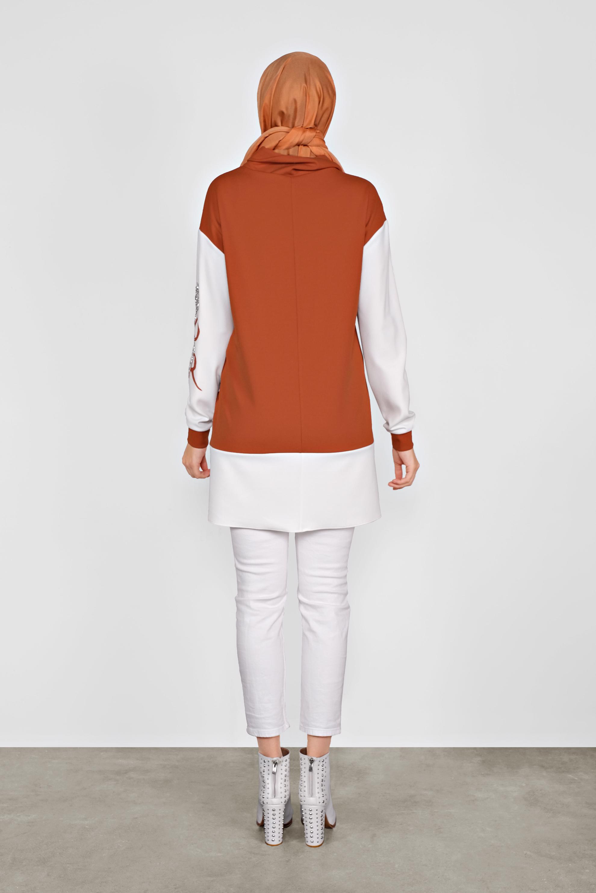 Tesettür giyim TURUNCU KOLLARI TAŞLI CEPLİ TUNİK 41154