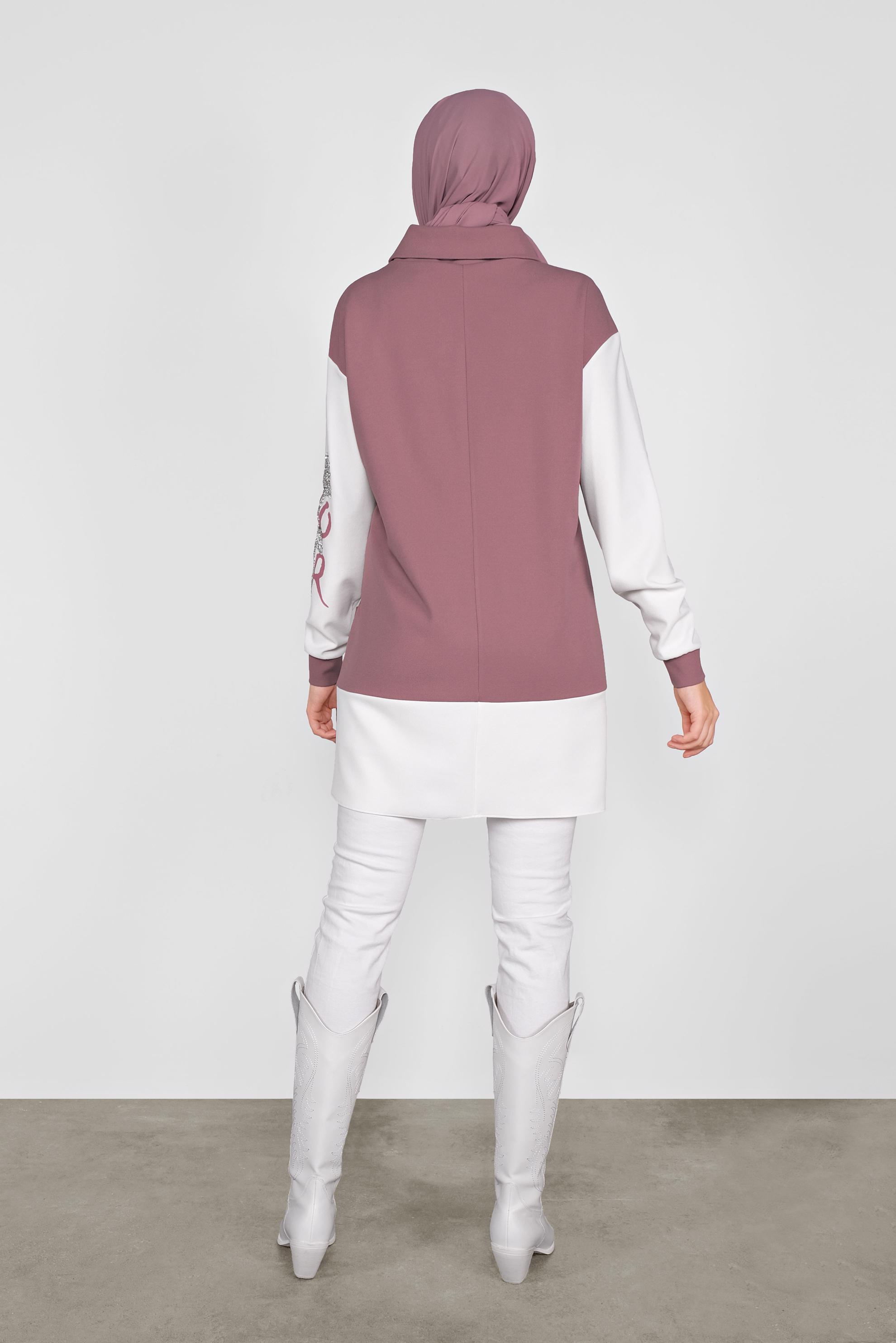 Tesettür giyim PUDRA KOLLARI TAŞLI CEPLİ TUNİK 41154