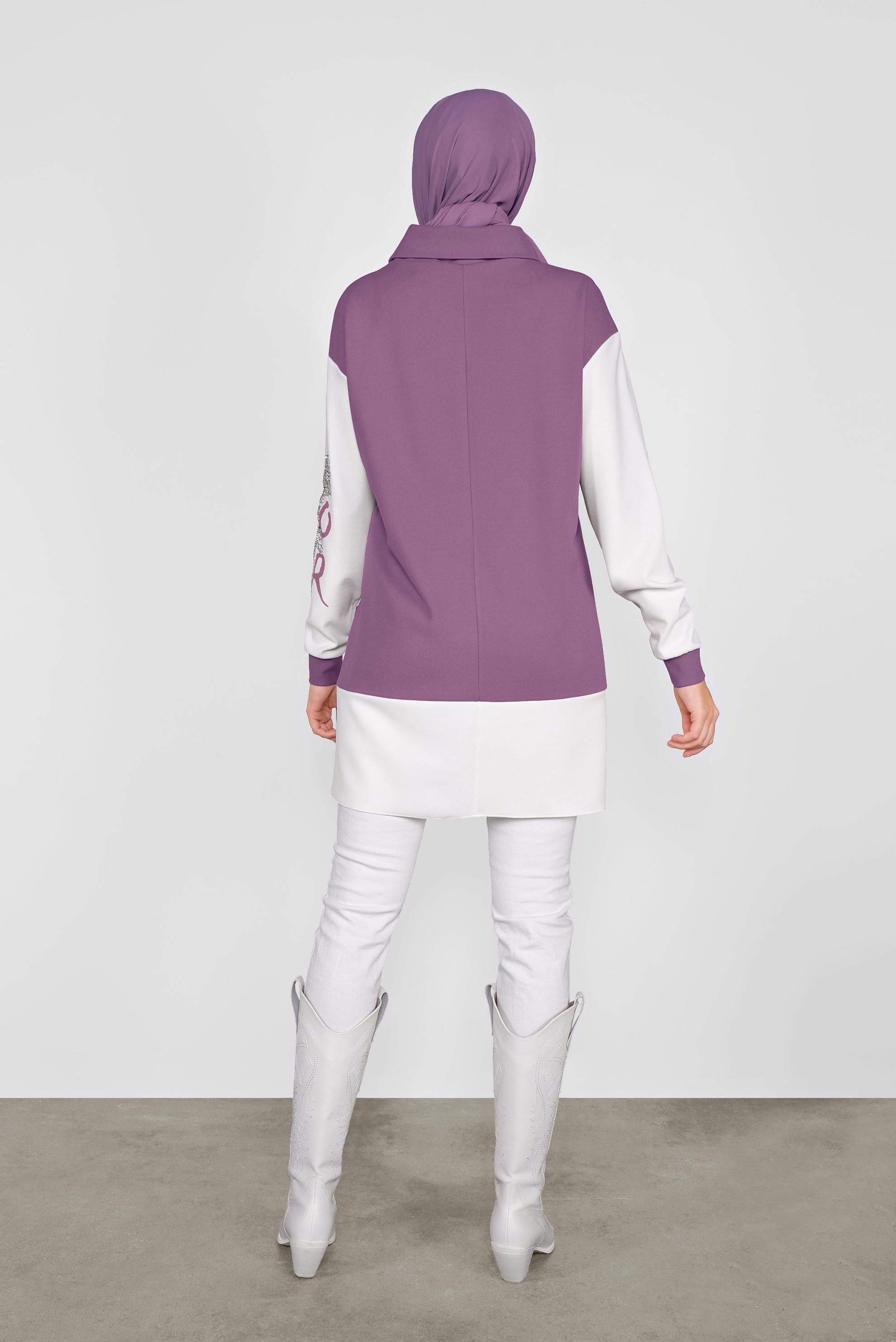 Tesettür giyim MOR KOLLARI TAŞLI CEPLİ TUNİK 41154