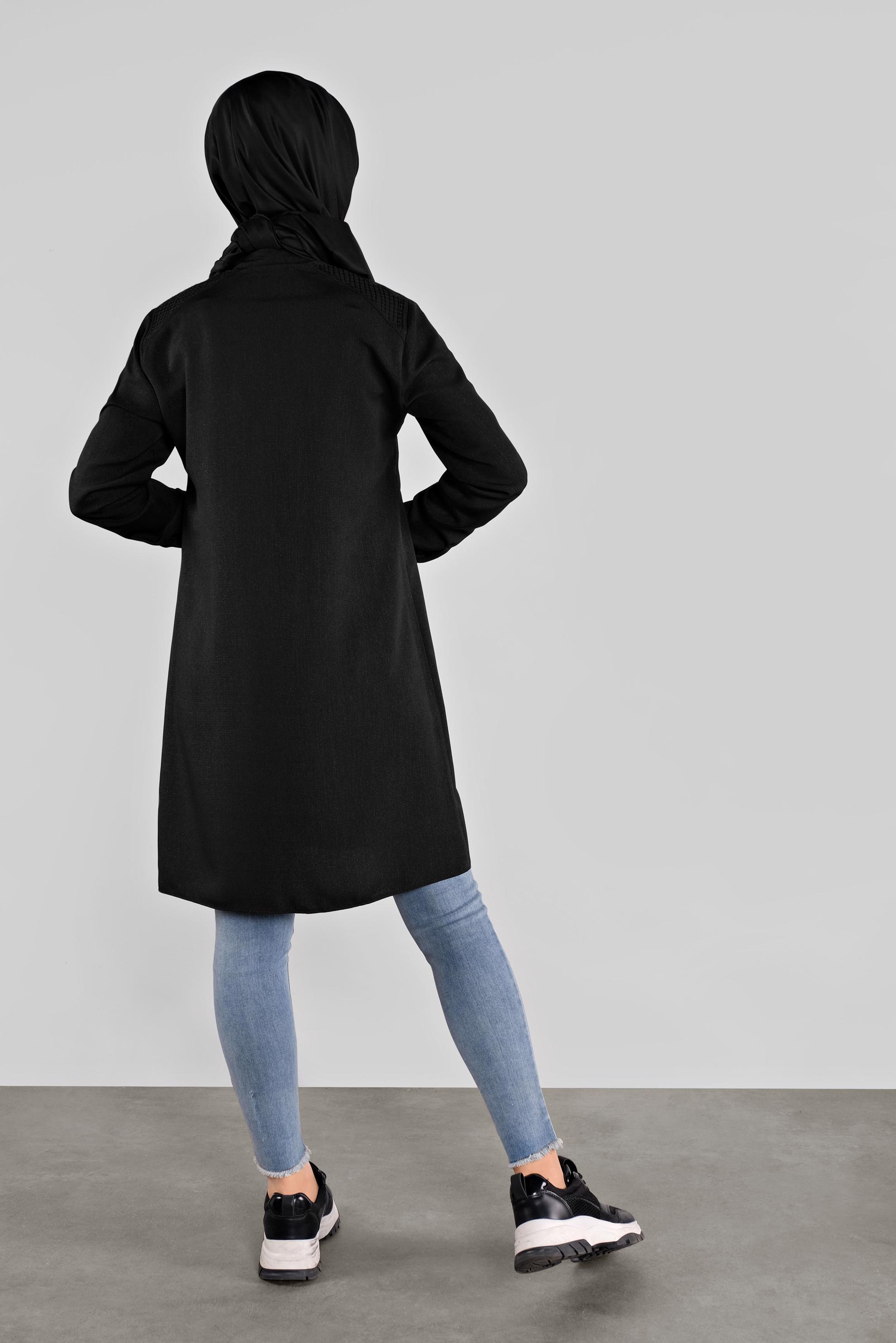 Tesettür giyim SİYAH GİZLİ DÜĞMELİ NAKIŞLI TUNİK 41165 