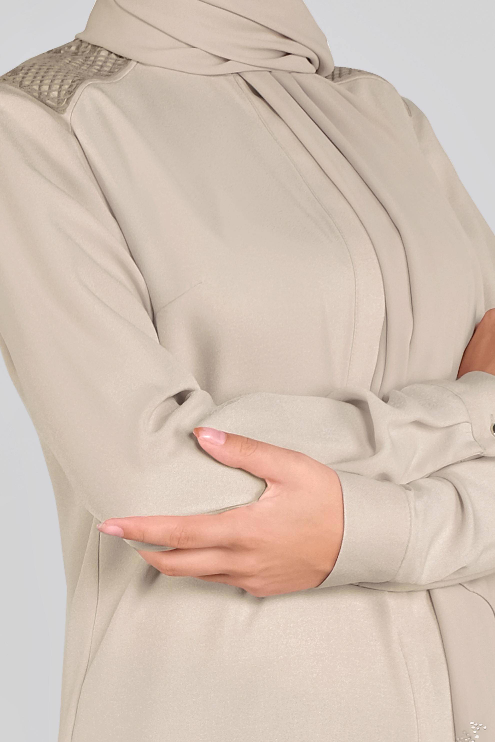 Tesettür giyim BEJ GİZLİ DÜĞMELİ NAKIŞLI TUNİK 41165 