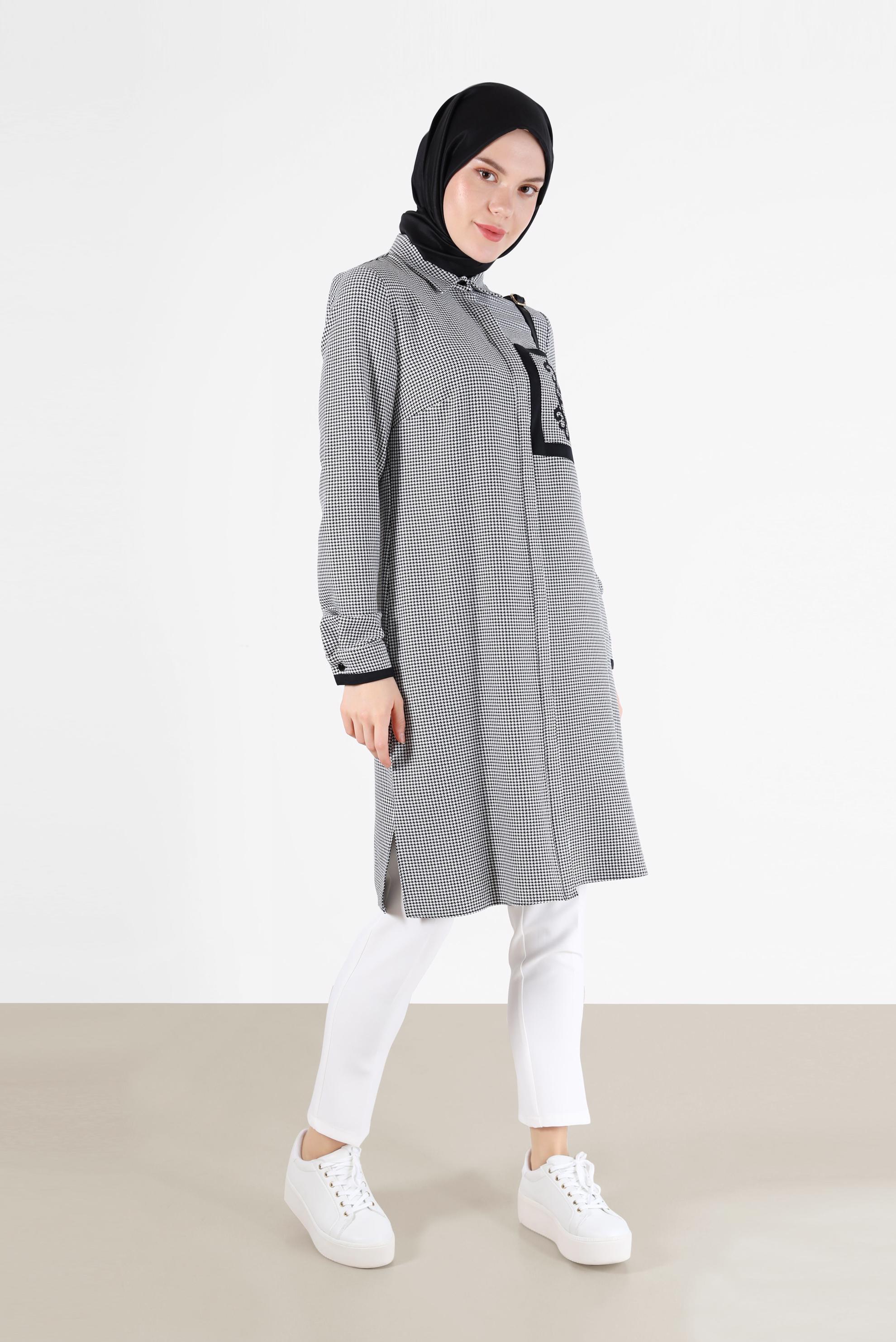 Tesettür giyim SİYAH PÖTİKARE DESENLİ TUNİK 41170 