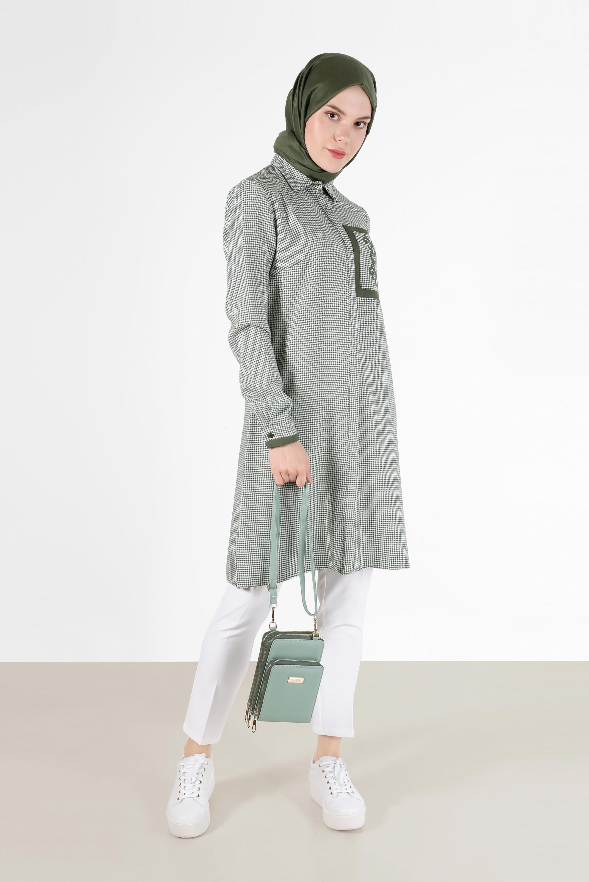 Tesettür giyim HAKİ PÖTİKARE DESENLİ TUNİK 41170 