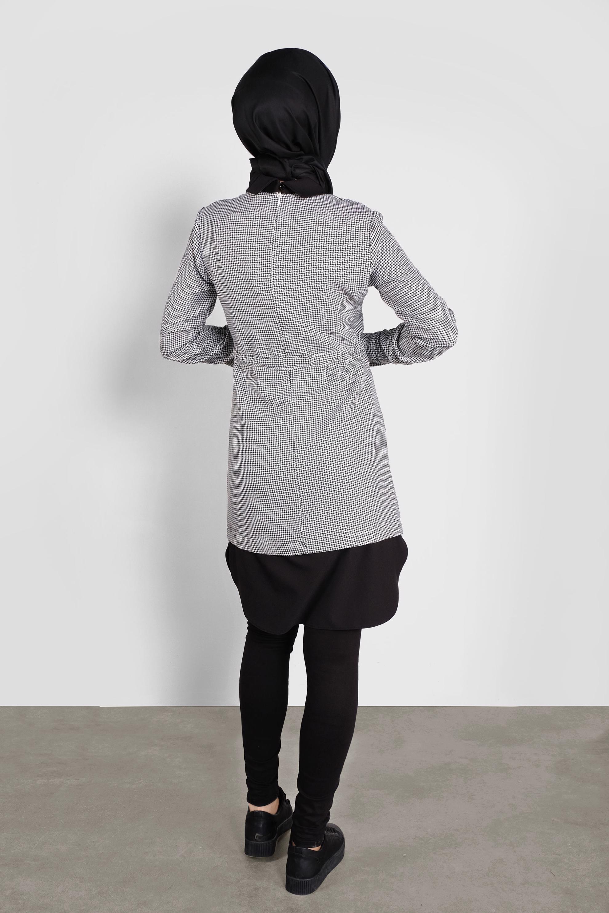 Tesettür giyim SİYAH BAĞCIKLI  KAZAYAĞI DESENLİ TUNİK  41171