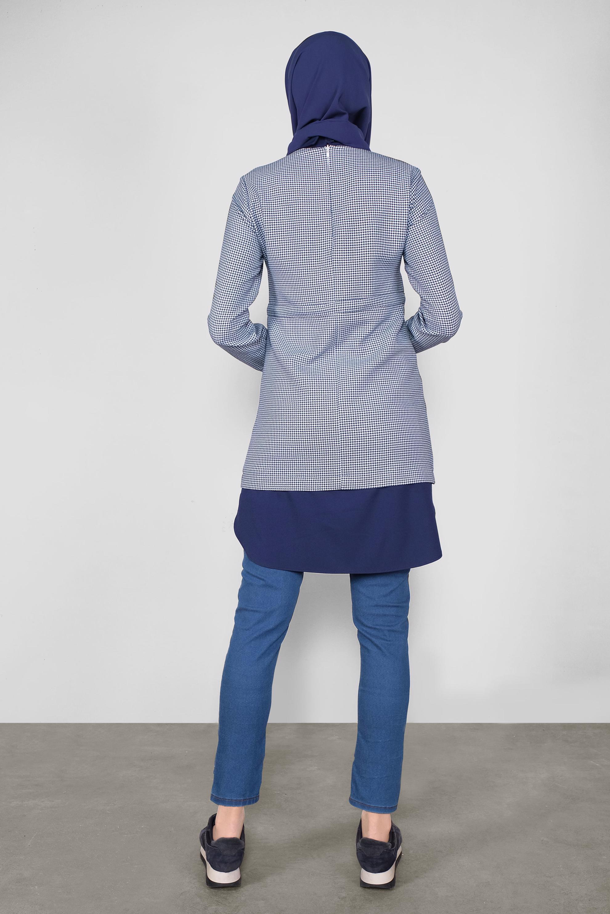 Tesettür giyim LACİVERT BAĞCIKLI  KAZAYAĞI DESENLİ TUNİK  41171