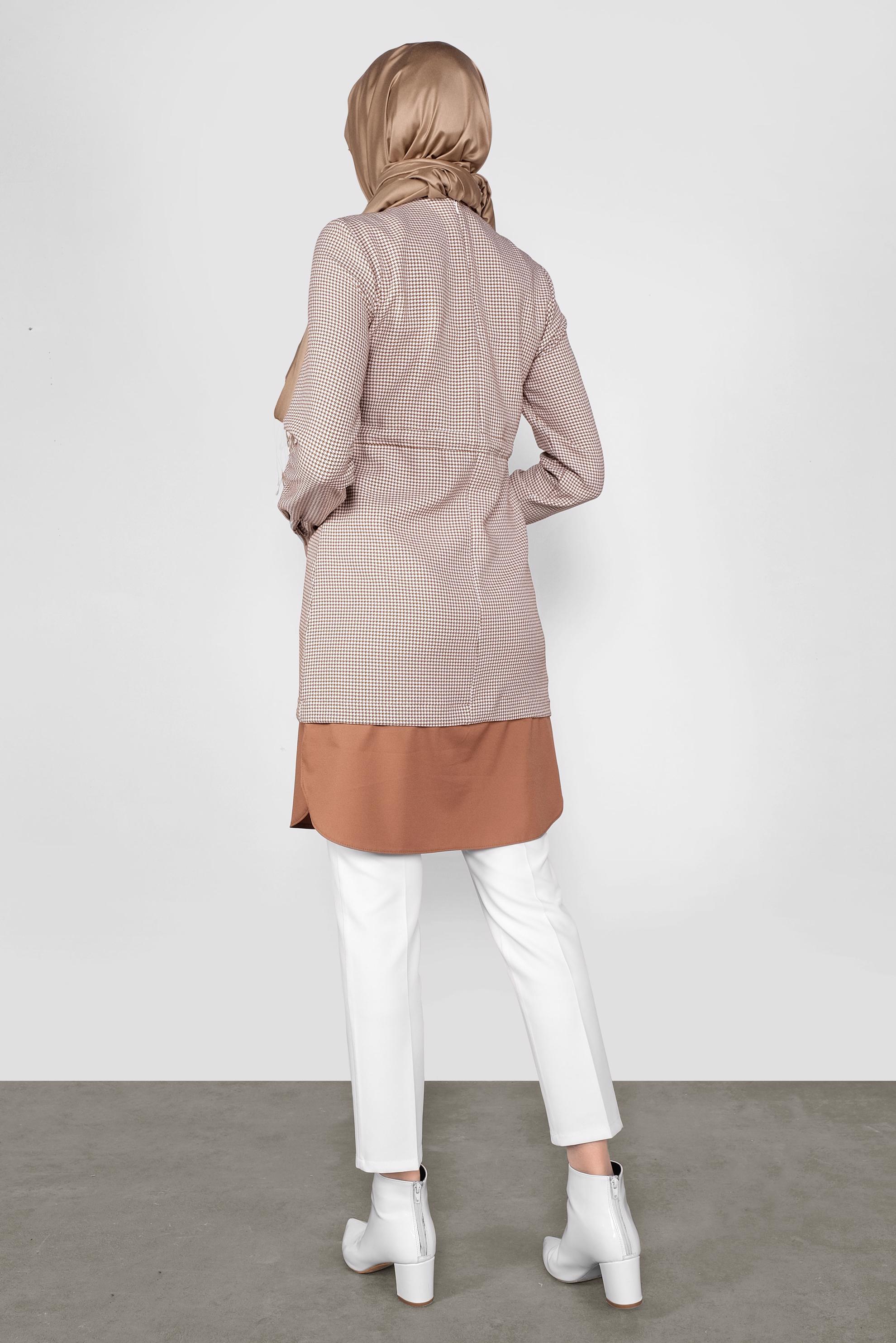 Tesettür giyim TABA BAĞCIKLI  KAZAYAĞI DESENLİ TUNİK  41171