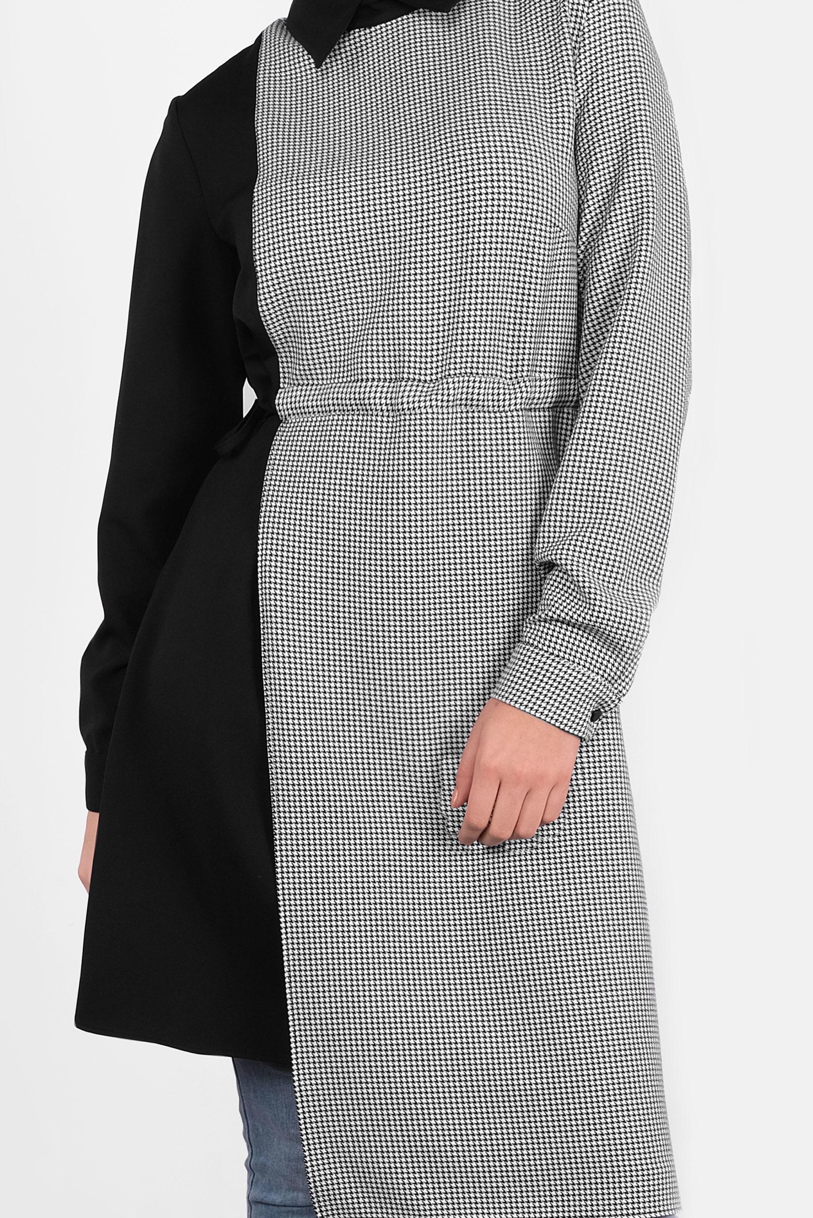 Tesettür giyim SİYAH YANDAN BAĞCIKLI PÖTİKARELİ TUNİK 41172 