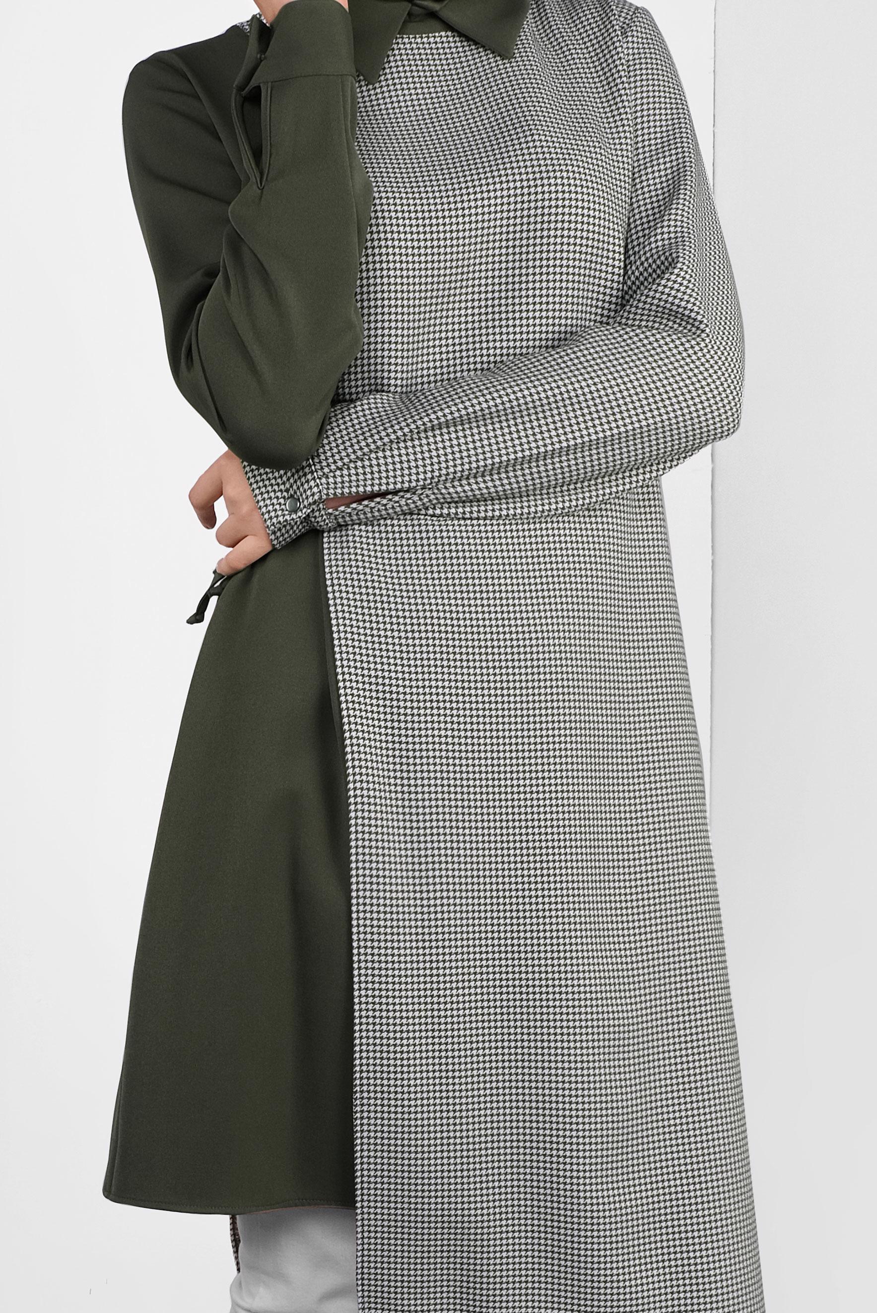 Tesettür giyim HAKİ YANDAN BAĞCIKLI PÖTİKARELİ TUNİK 41172 