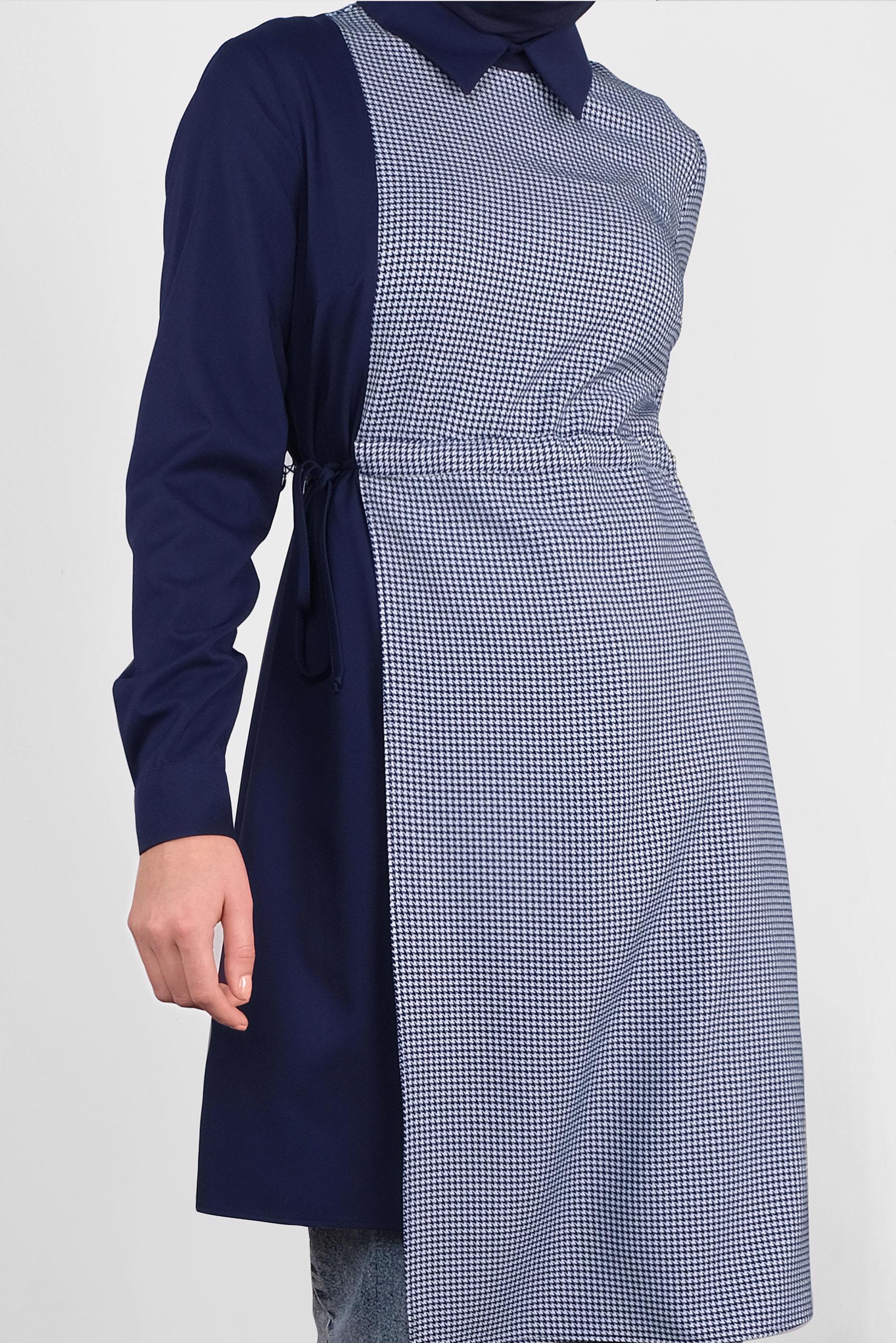 Tesettür giyim LACİVERT YANDAN BAĞCIKLI PÖTİKARELİ TUNİK 41172 