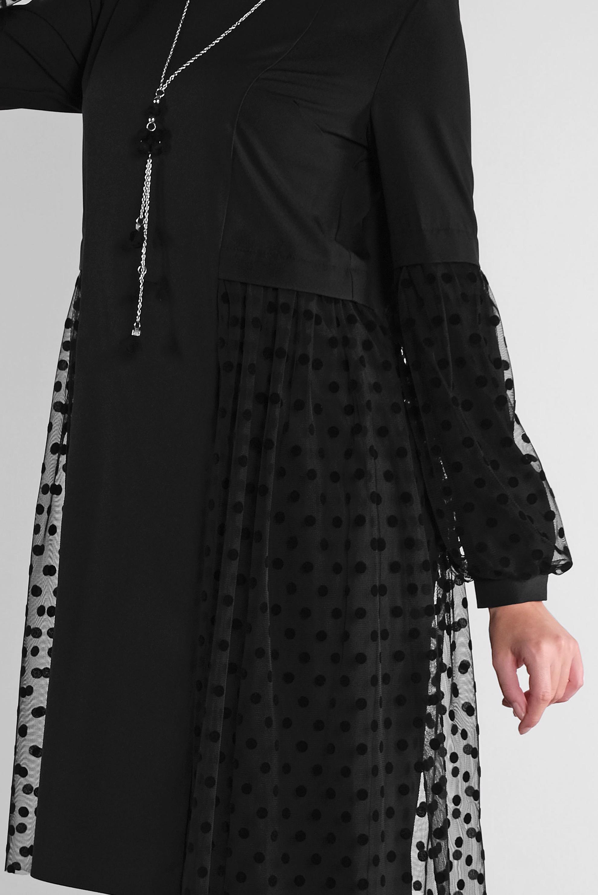 Tesettür giyim SİYAH TÜLLÜ PUANTİYELİ TUNİK 41174