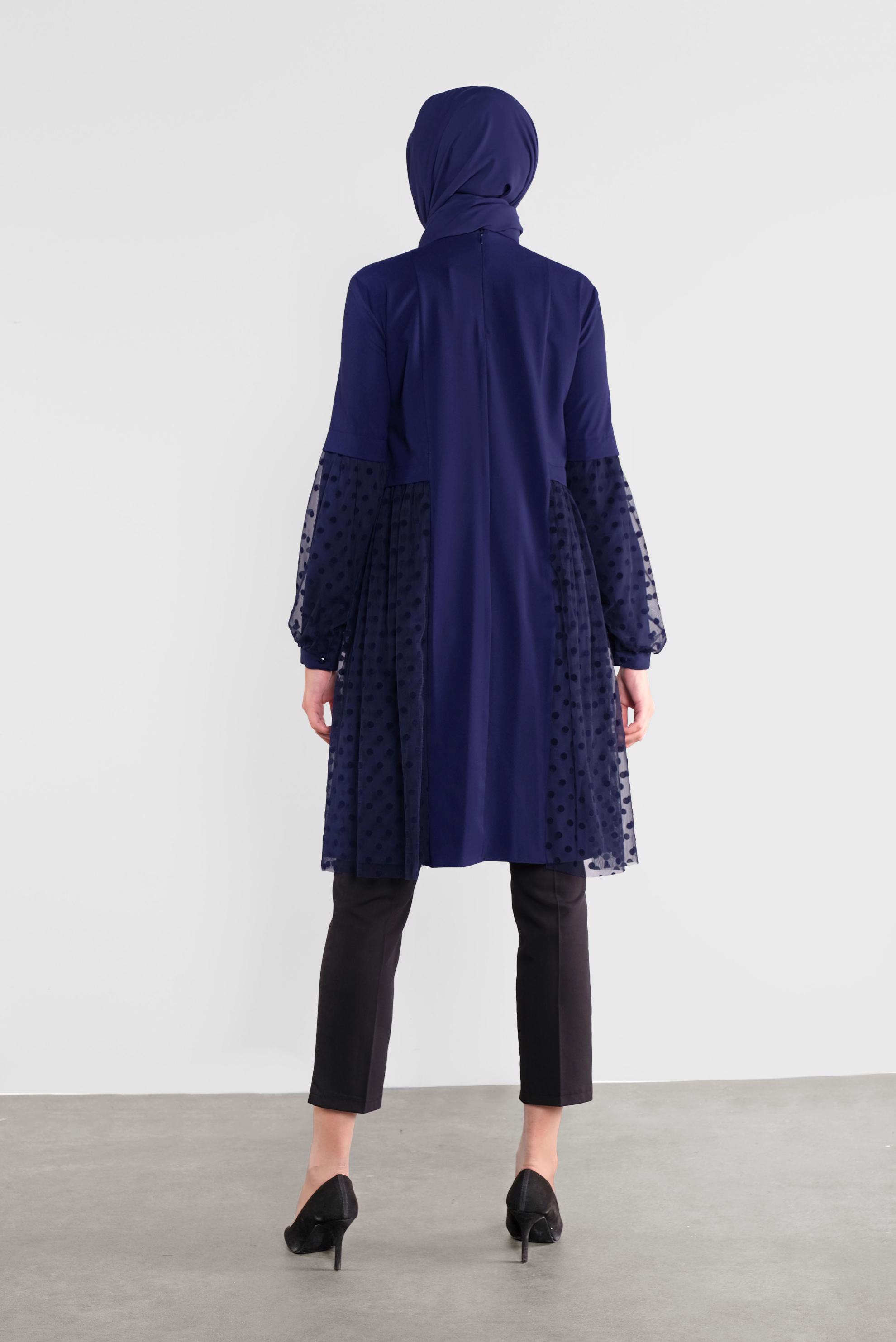 Tesettür giyim LACİVERT TÜLLÜ PUANTİYELİ TUNİK 41174