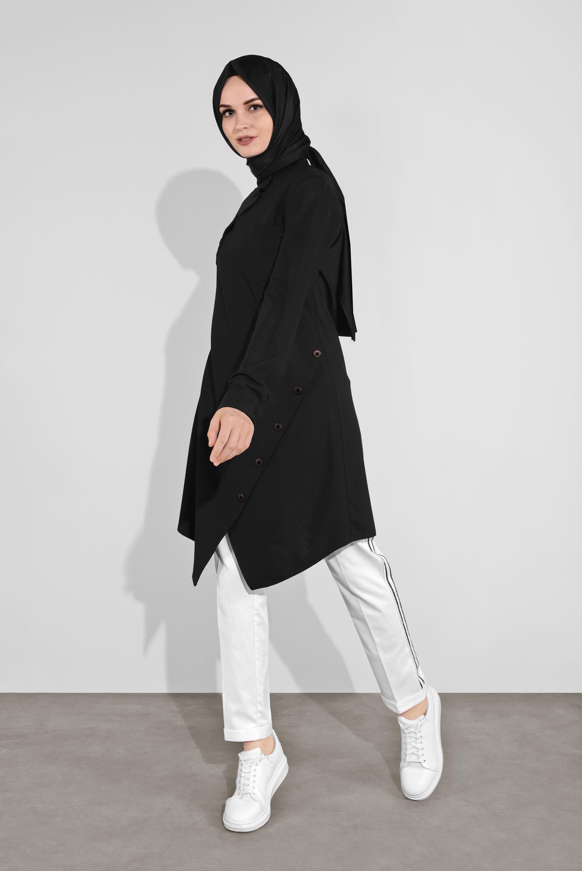 Tesettür giyim SİYAH ASİMETRİK KESİM TUNİK 41177 