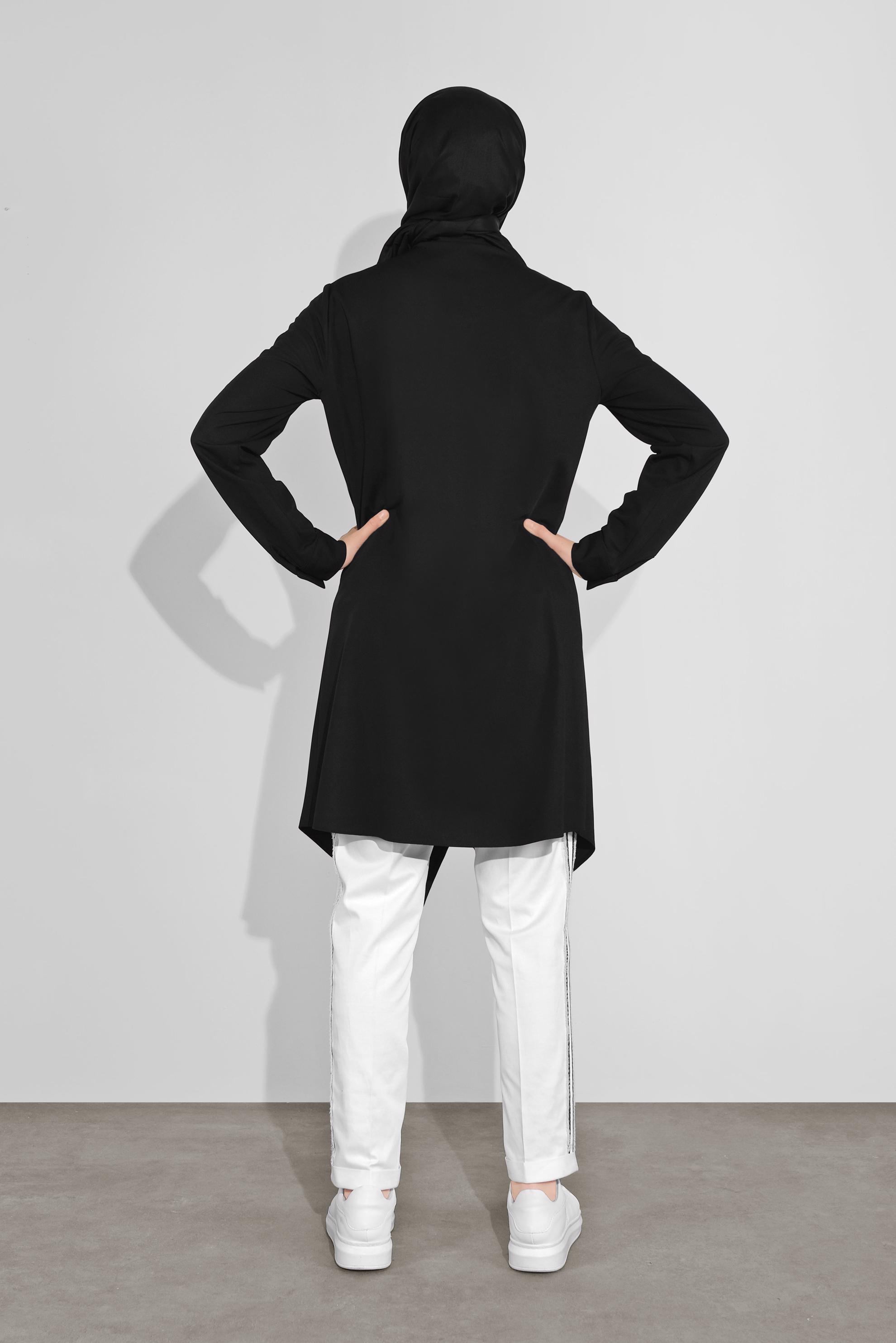 Tesettür giyim SİYAH ASİMETRİK KESİM TUNİK 41177 