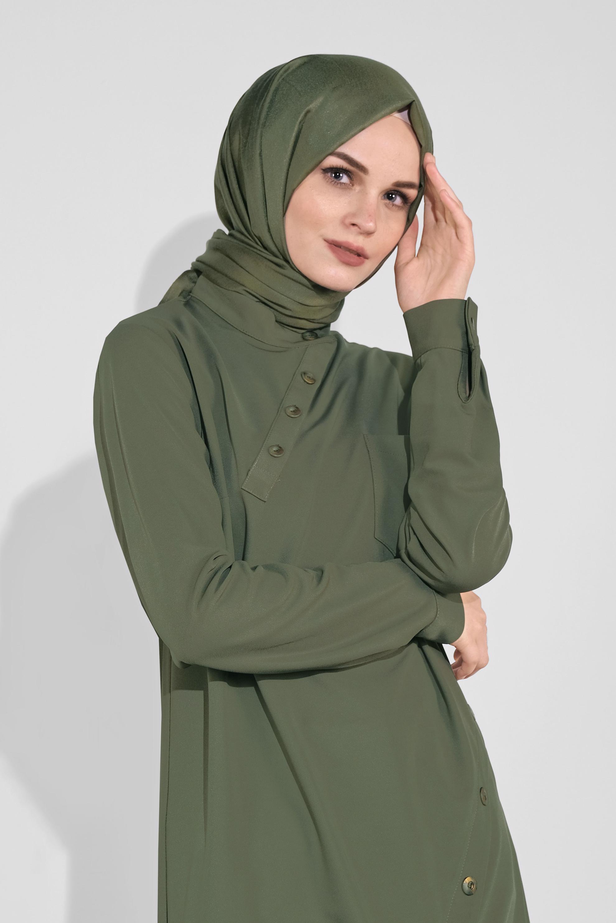 Tesettür giyim HAKİ ASİMETRİK KESİM TUNİK 41177 