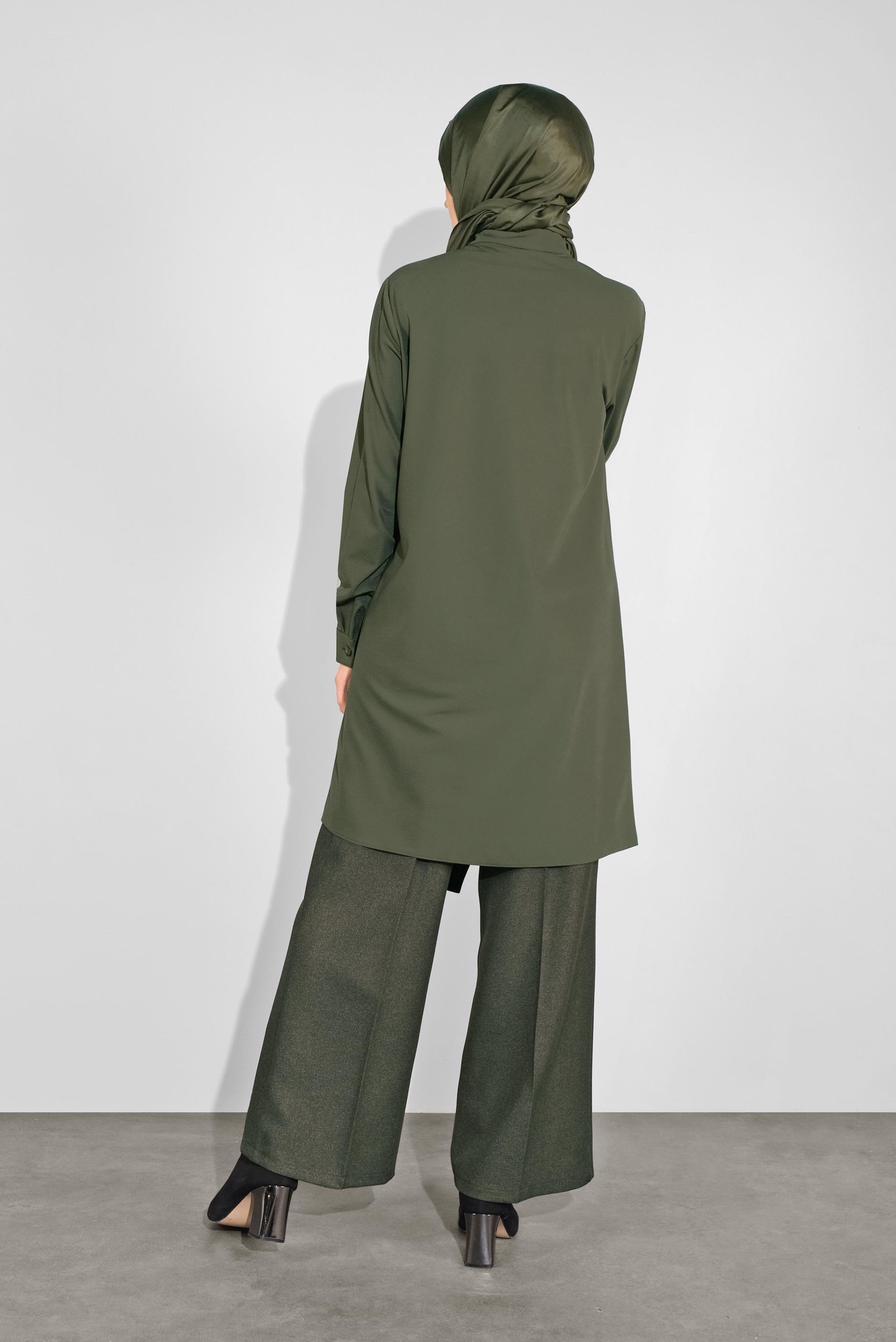 Tesettür giyim HAKİ ASİMETRİK KESİM TUNİK 41177 